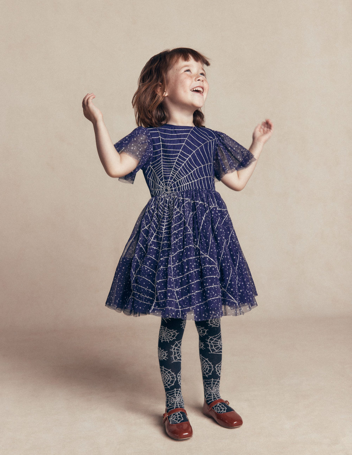 Appliqué Tulle Dress-College Navy Spiders Web - Image 3
