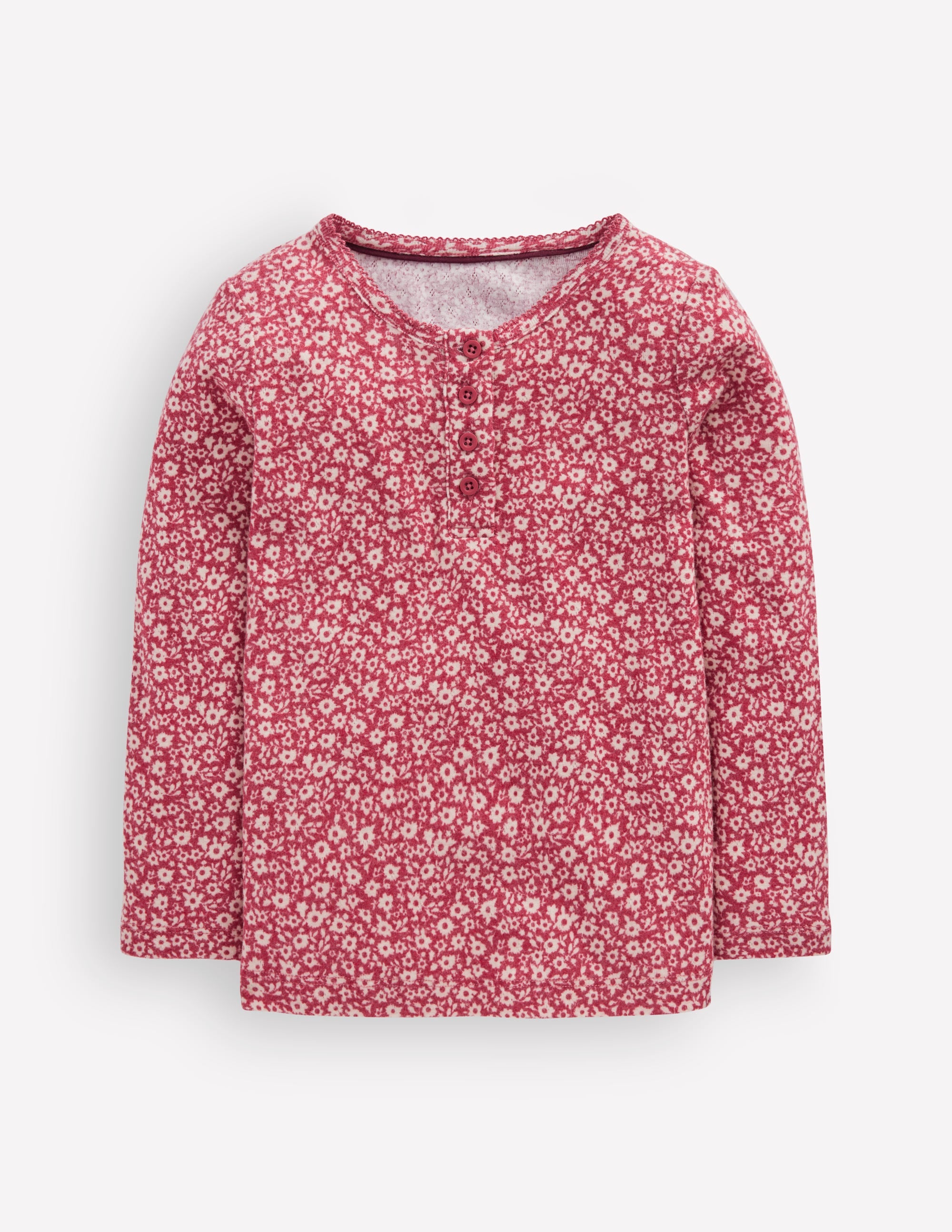 Long Sleeve Henley Top-Pink Floral - Image 1