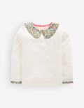 Collared Breton Jersey Top-Ivory and Blue Floral