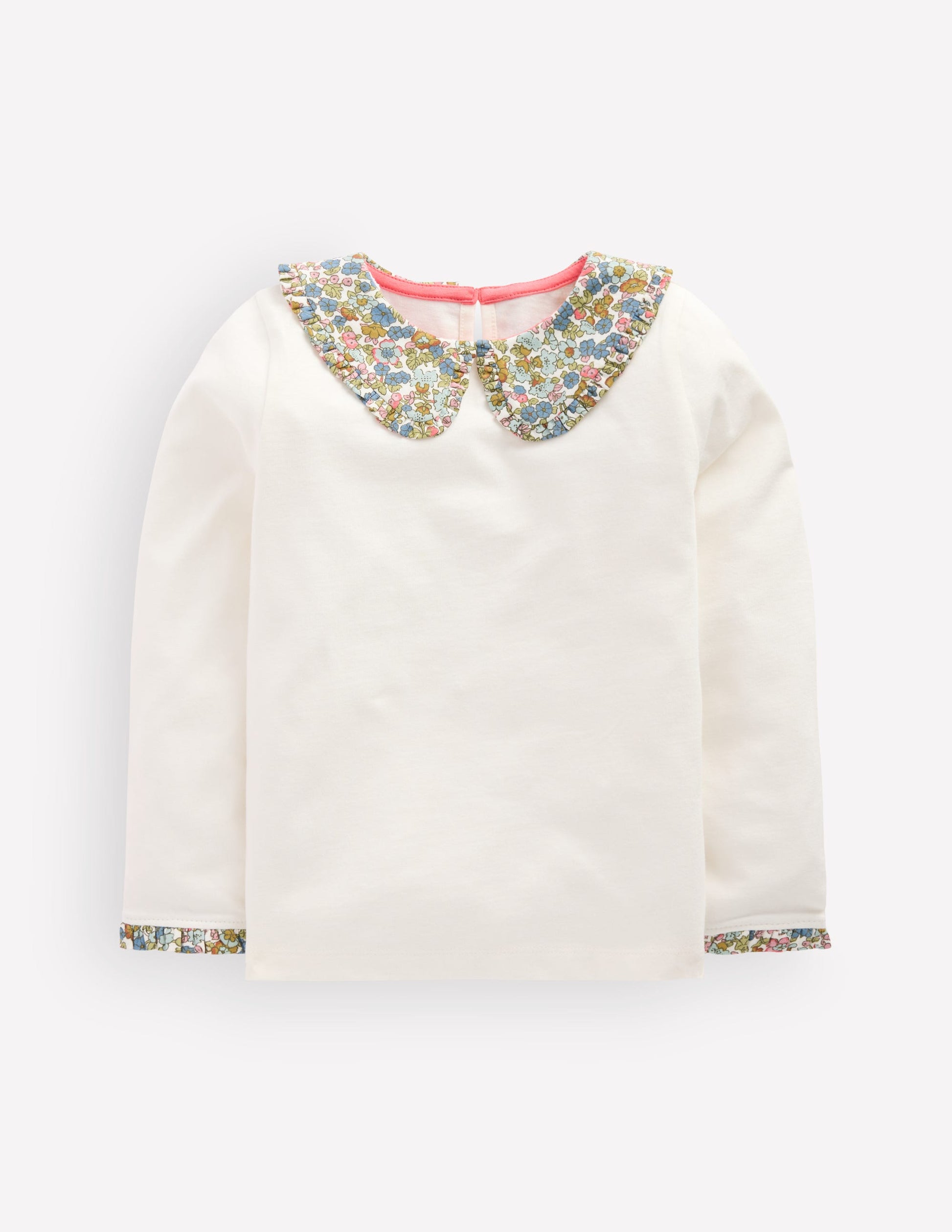 Collared Breton Jersey Top-Ivory and Blue Floral-1