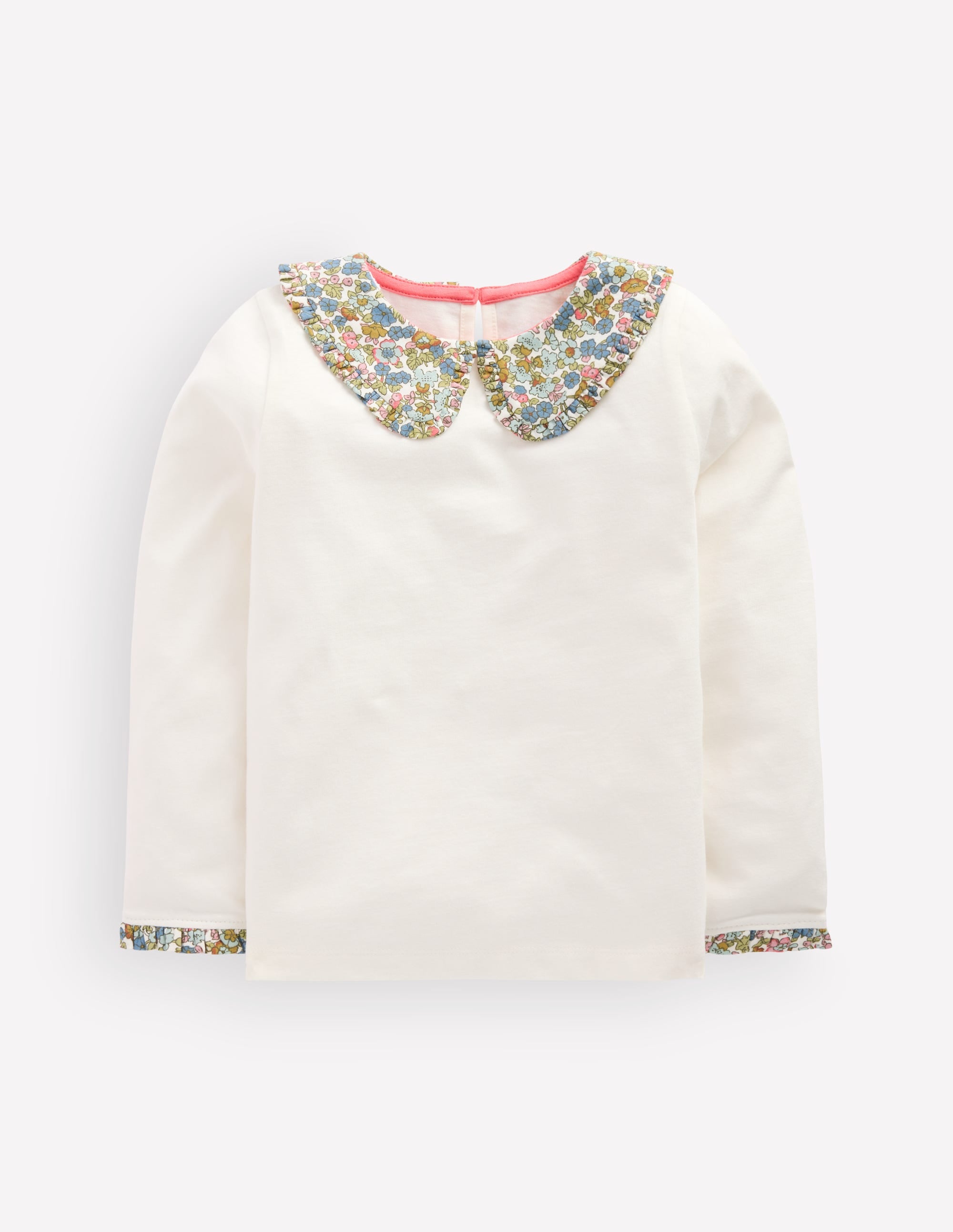 Collared Breton Jersey Top-Ivory and Blue Floral - Image 1
