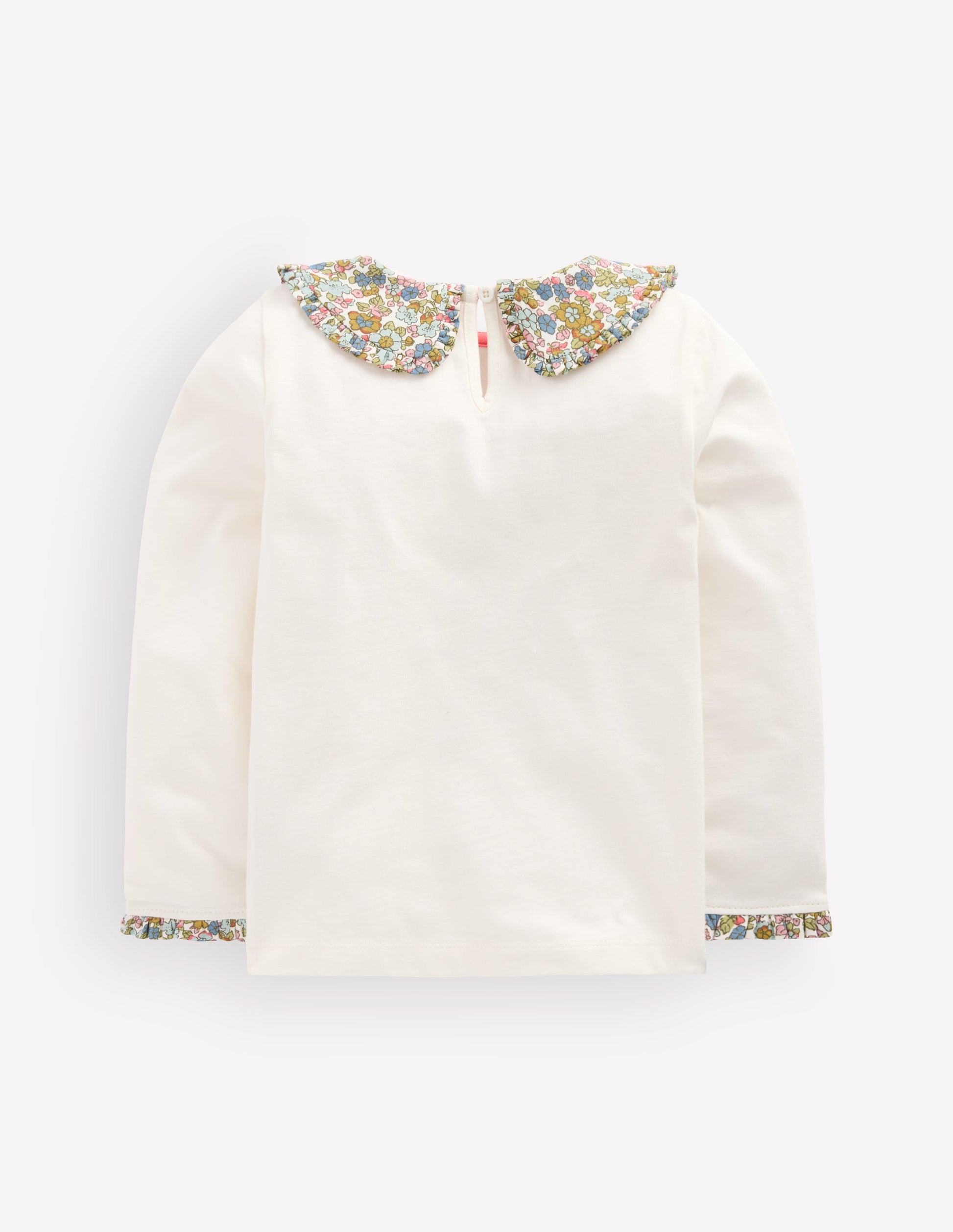 Collared Breton Jersey Top-Ivory and Blue Floral-2