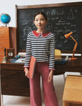 Collared Breton Jersey Top-Ivory and Navy Stripe