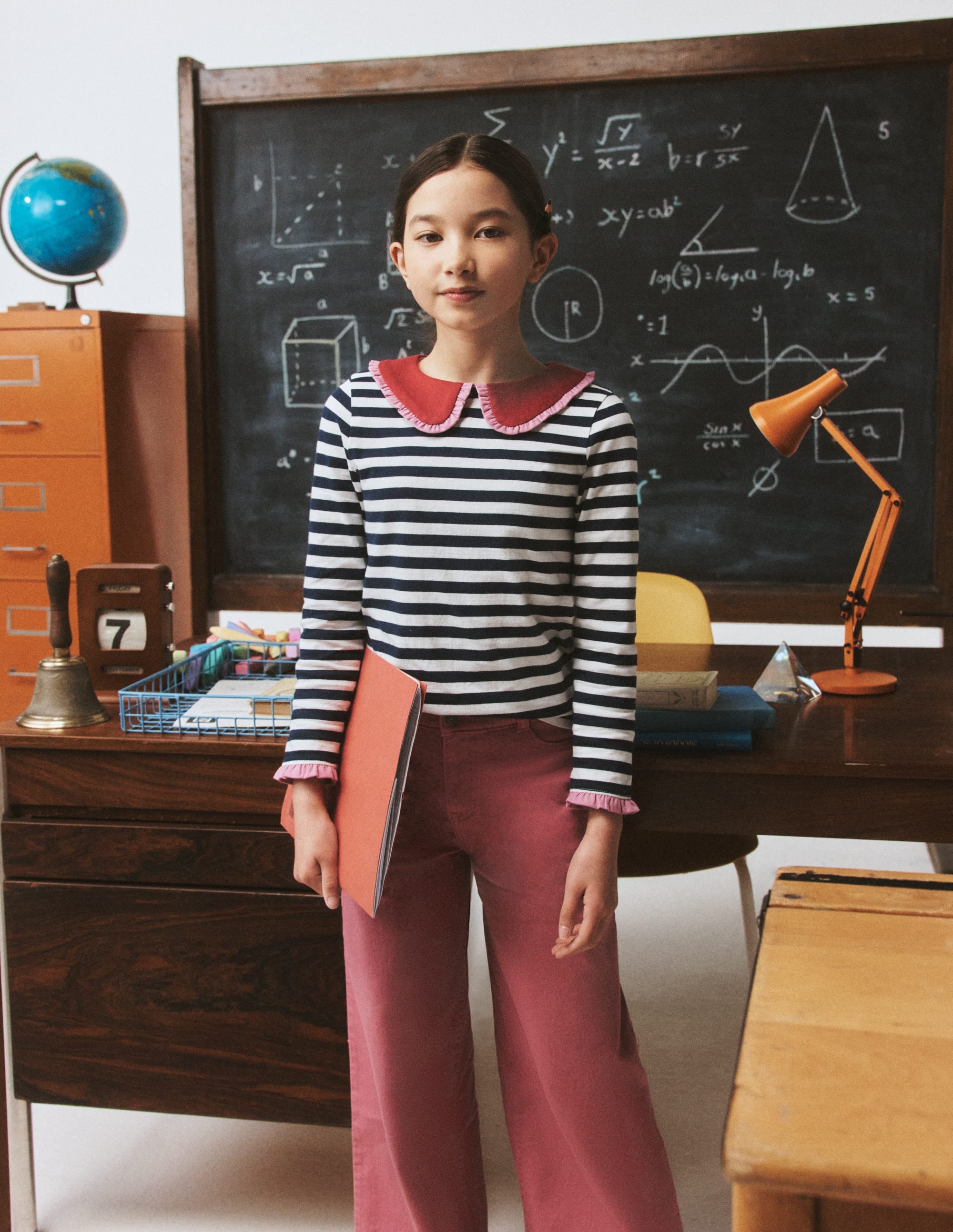 Collared Breton Jersey Top-Ivory and Navy Stripe - Image 1