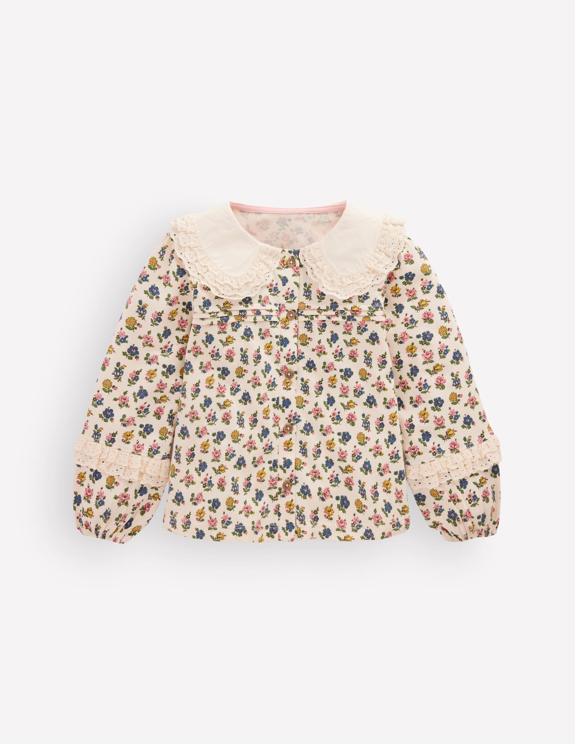 Broderie Collar Jersey Top-Vanilla White Floral-2