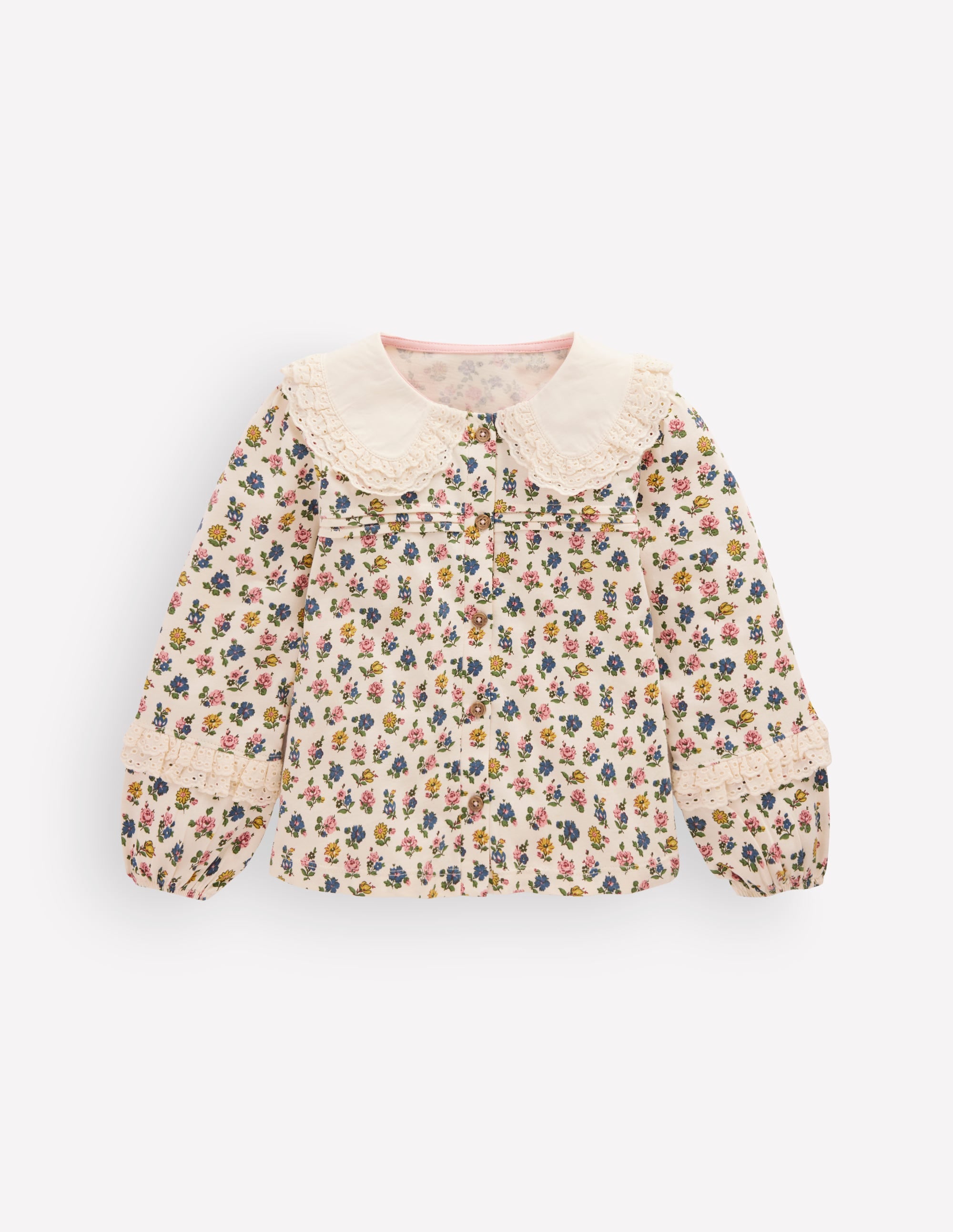 Broderie Collar Jersey Top-Vanilla White Floral - Image 2