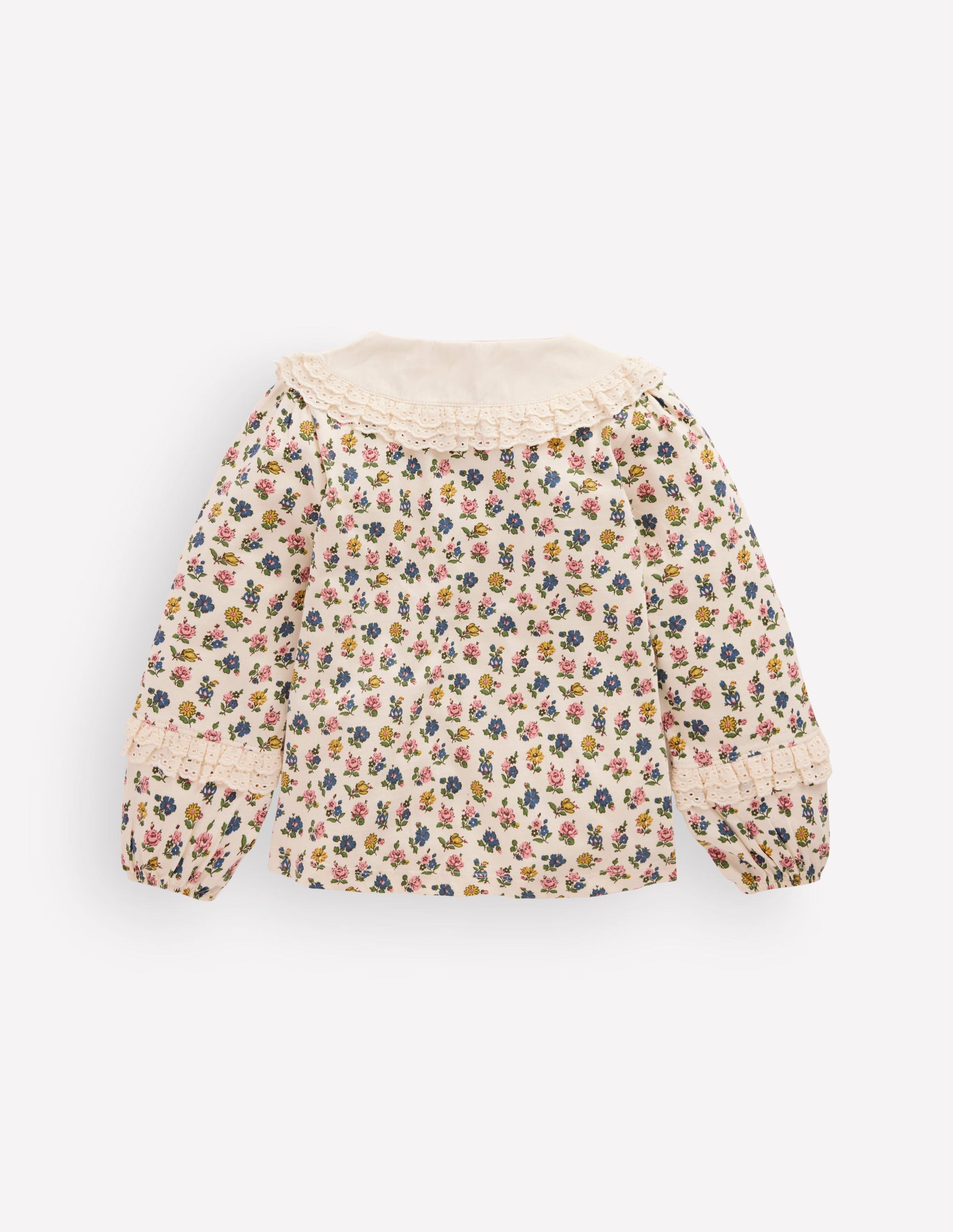 Broderie Collar Jersey Top-Vanilla White Floral-3