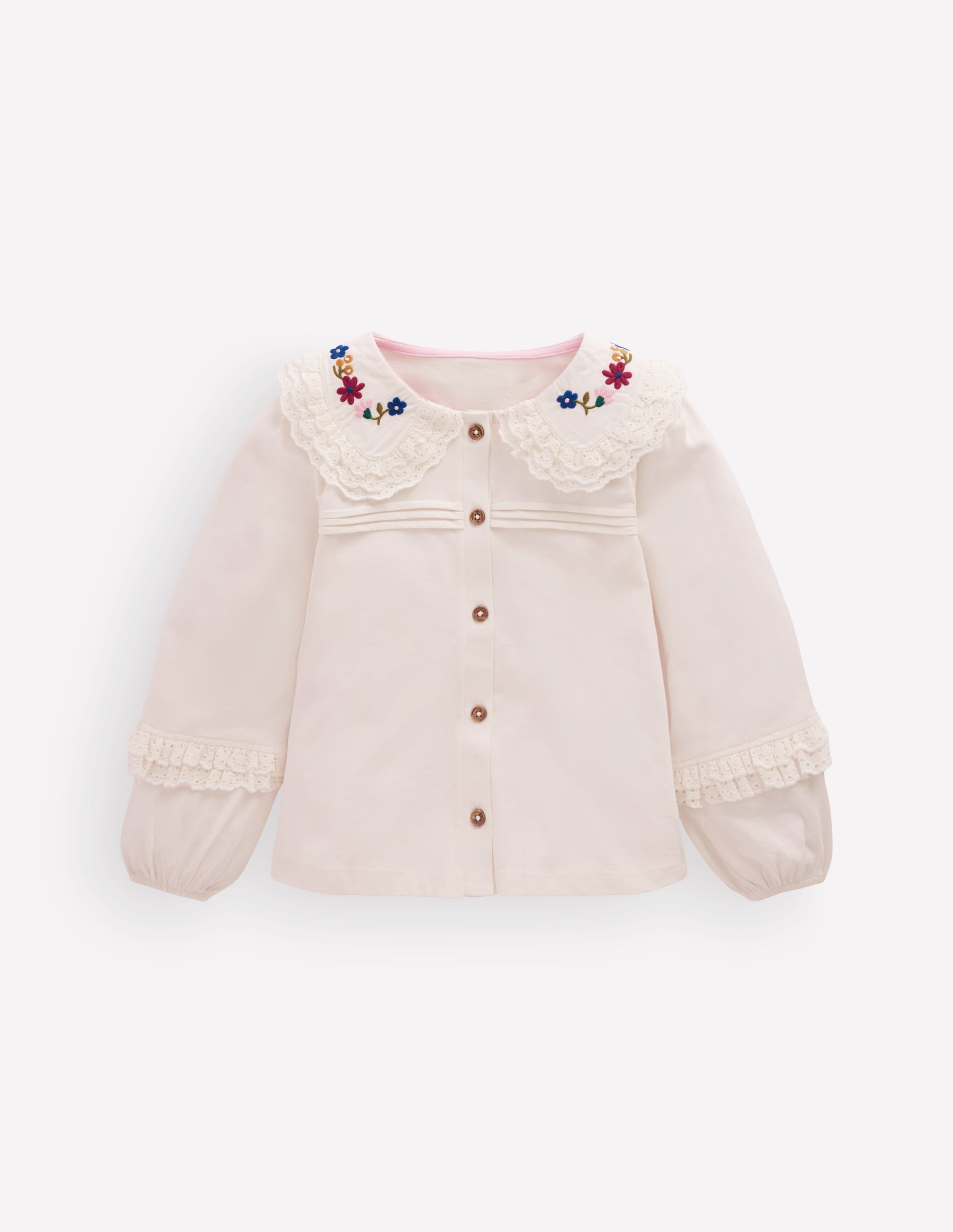 Broderie Collar Jersey Top-Soft Ivory - Image 1