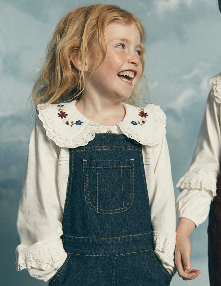 Broderie Collar Jersey Top-Soft Ivory