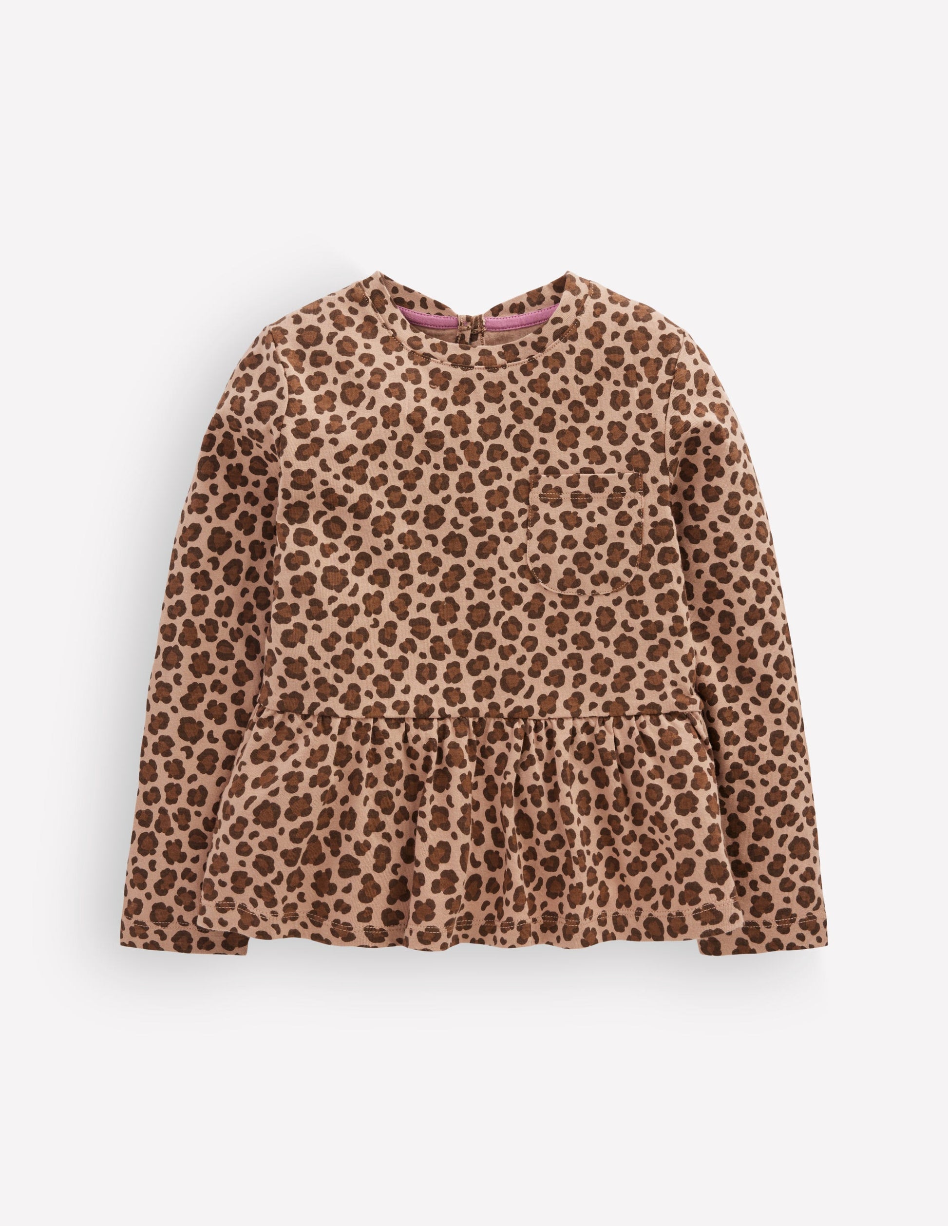 Long Sleeve Peplum Top-Brown Leopard-1