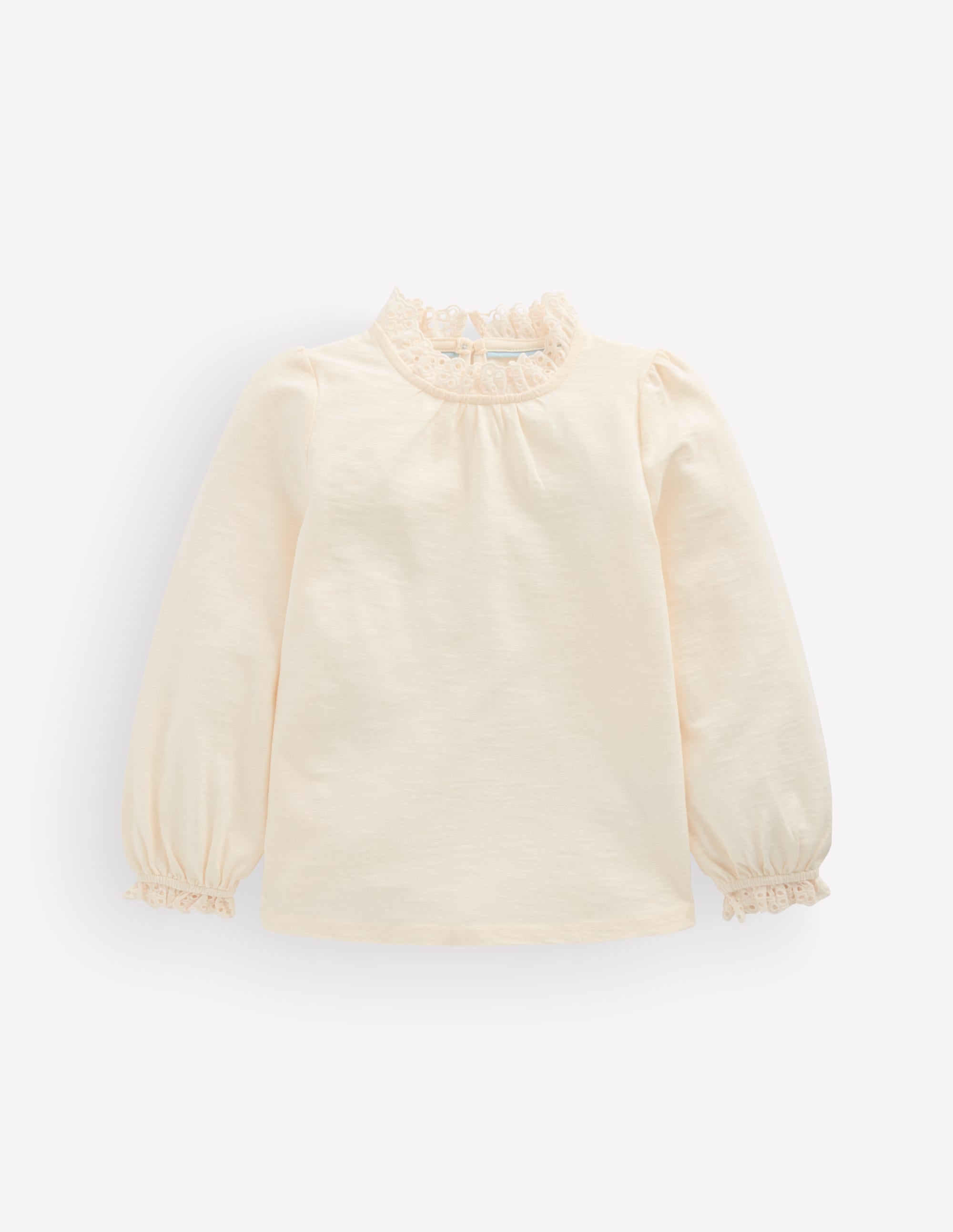 Broderie Trim Slub Top-Soft Ivory - Image 1