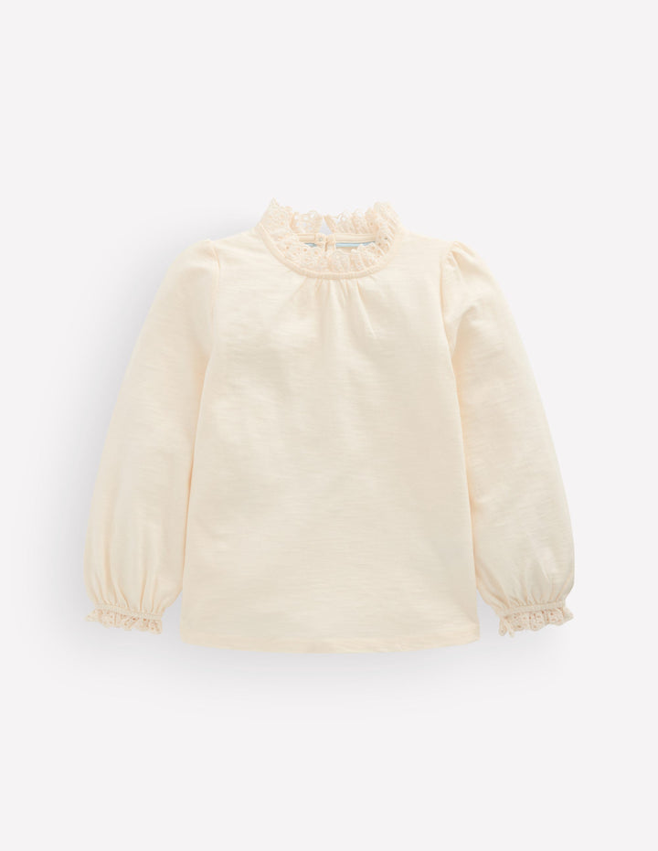 Broderie Trim Slub Top-Soft Ivory
