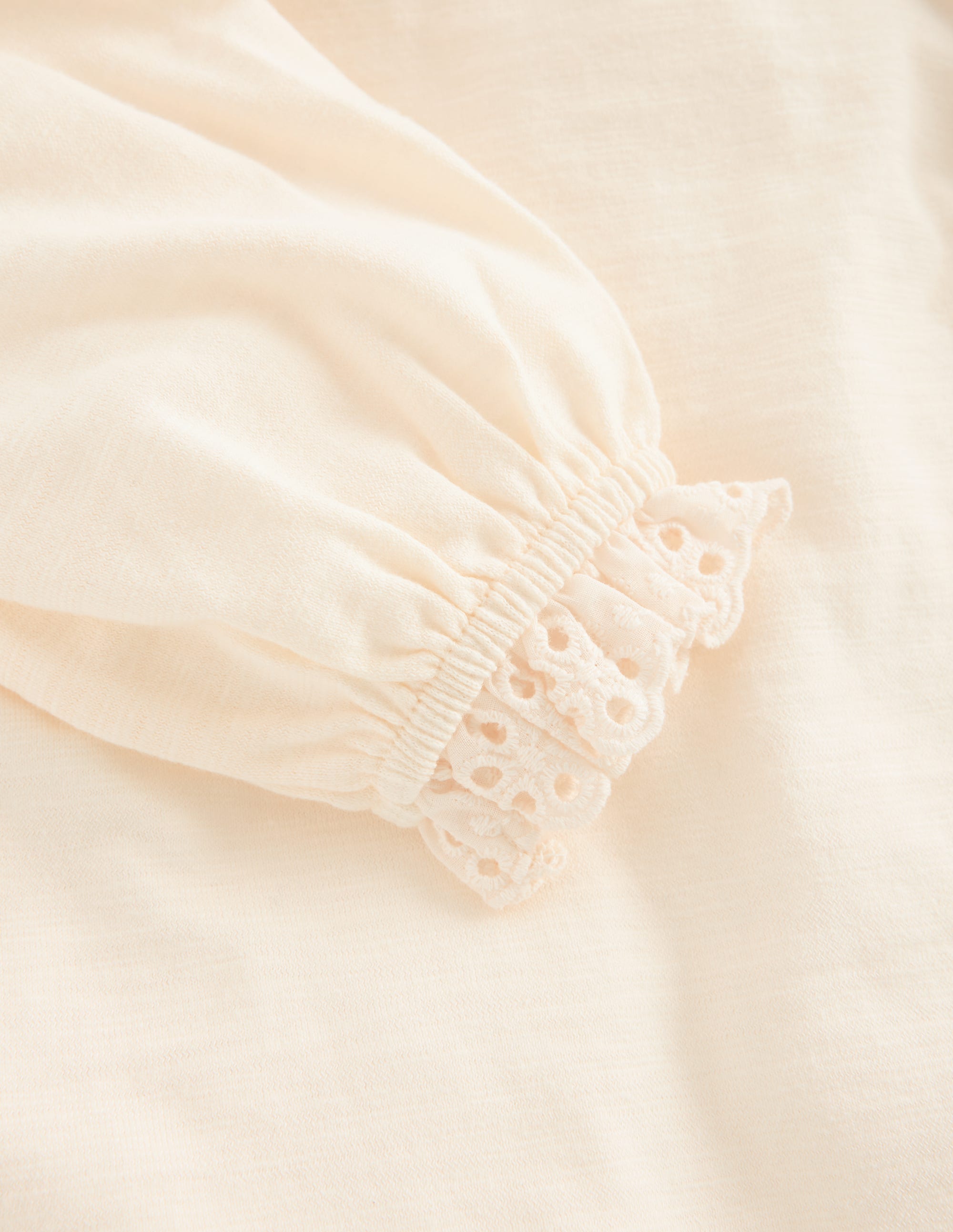 Broderie Trim Slub Top-Soft Ivory - Image 3