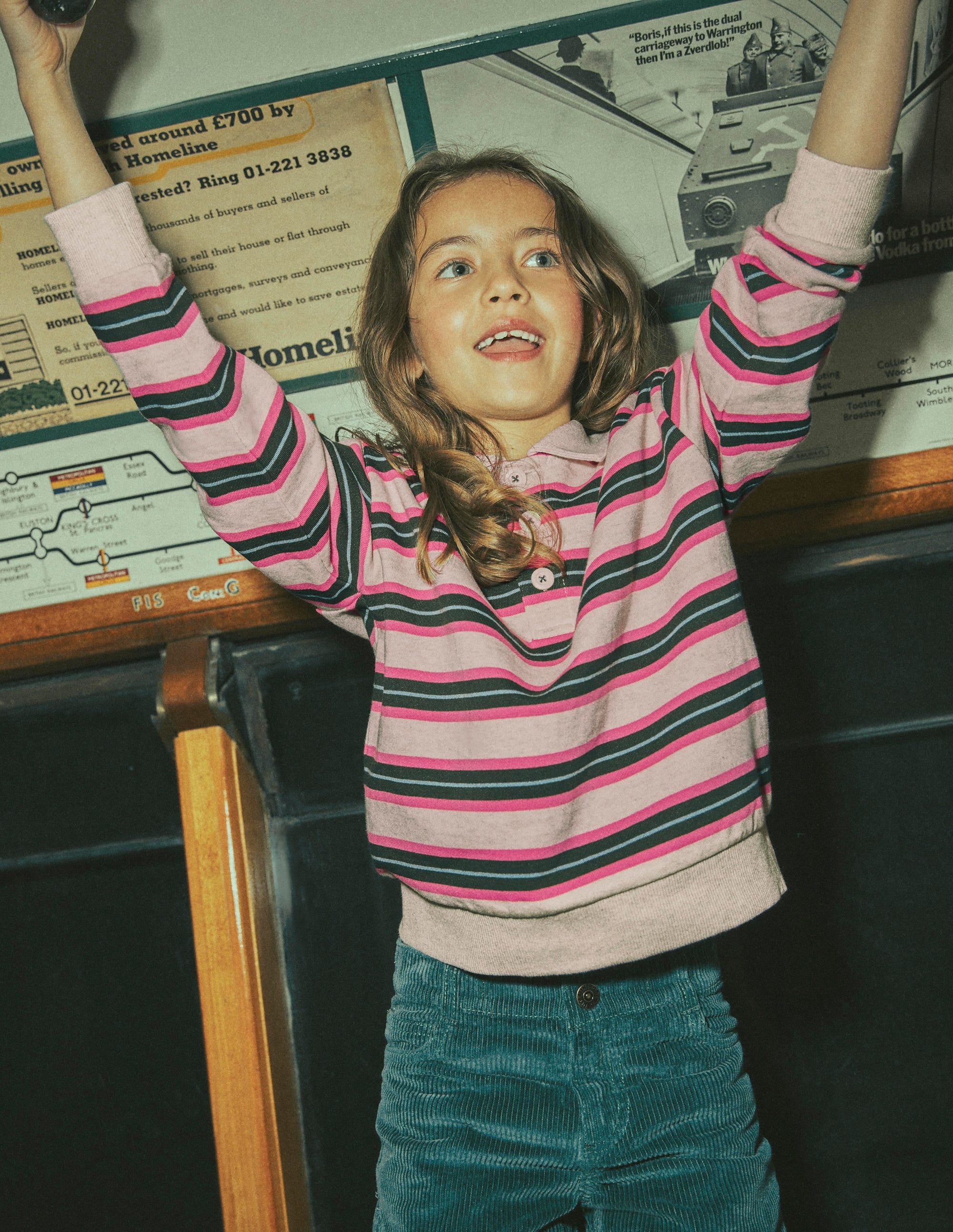 Stripe Collar Sweatshirt-Soft Ivory/ Green Stripe - Image 1