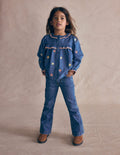 Frill Button Through Top-Chambray Embroidery