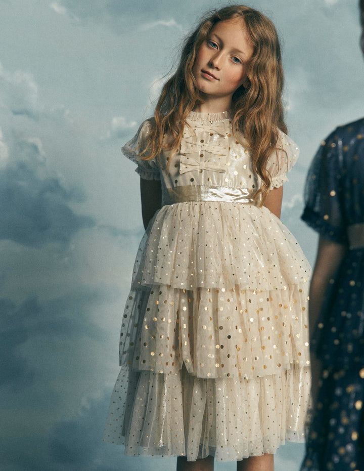 Metallic Tulle Party Dress-Gold Metallic
