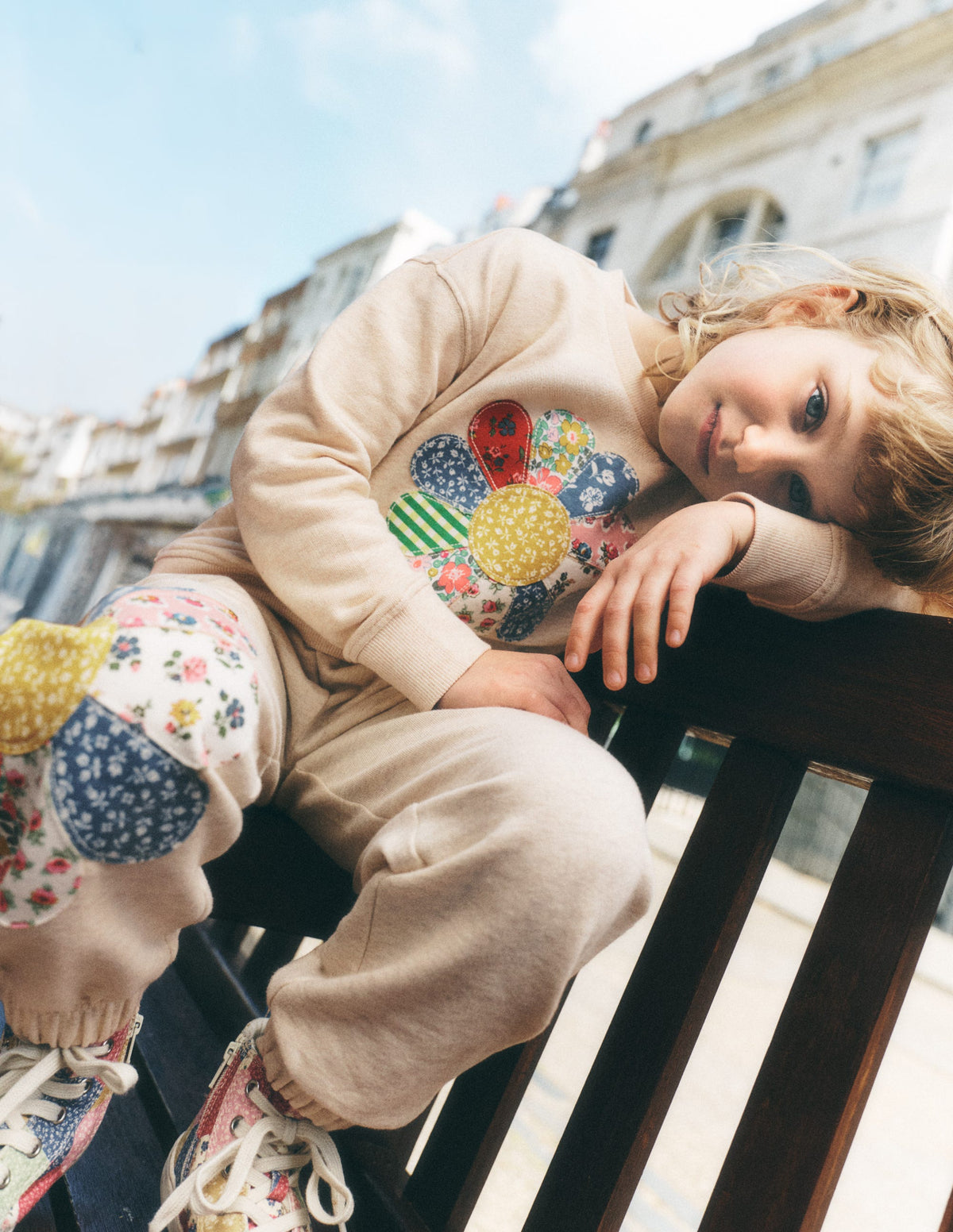 Relaxed Panel Sweatshirt-Oatmeal Marl Patchwork Floral - Image 1