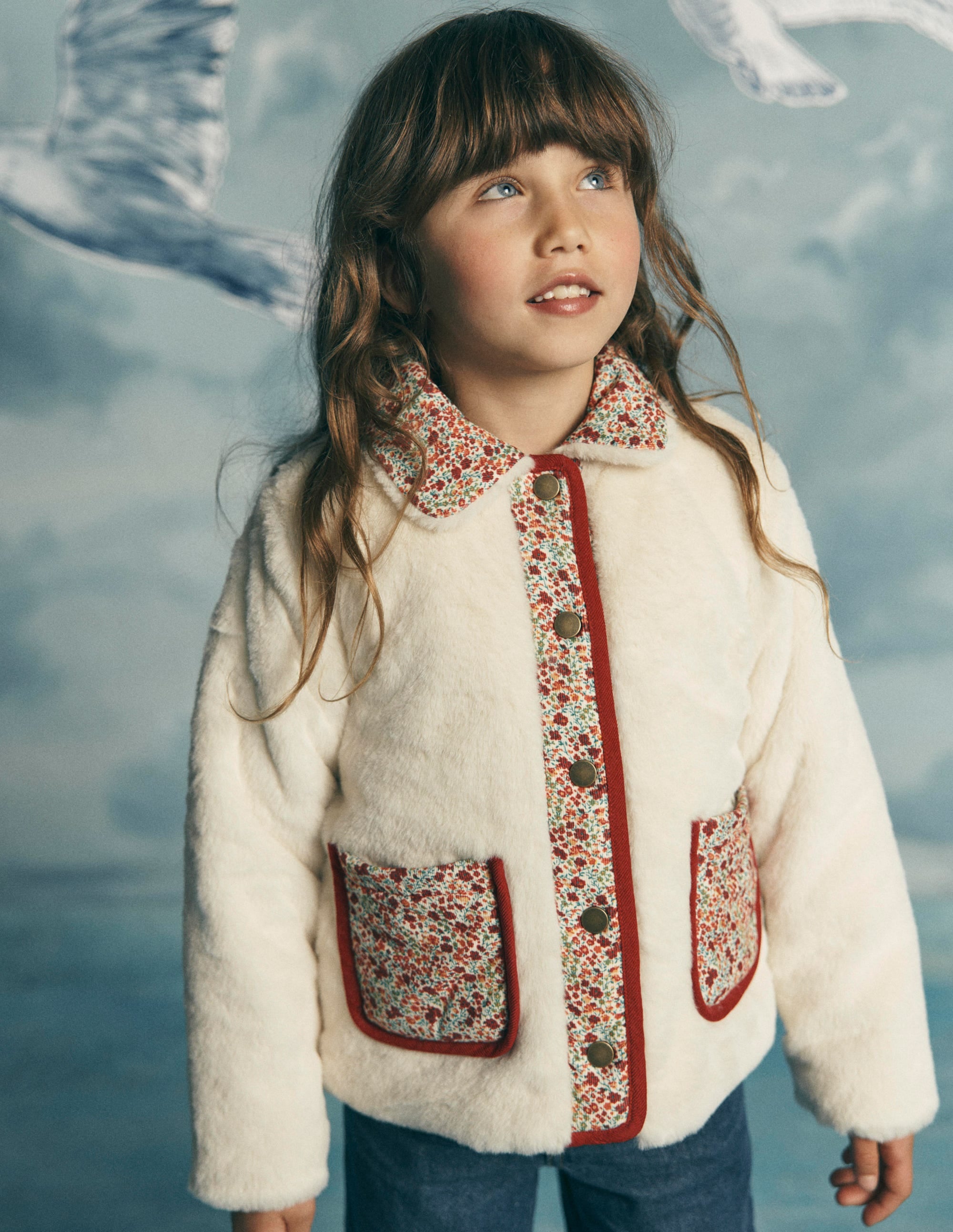 Faux Fur Jacket - Soft Ivory Ditsy Floral | Boden USA