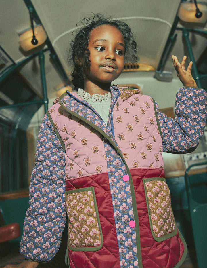 Longline Quilted Jacket-Hotchpotch Floral