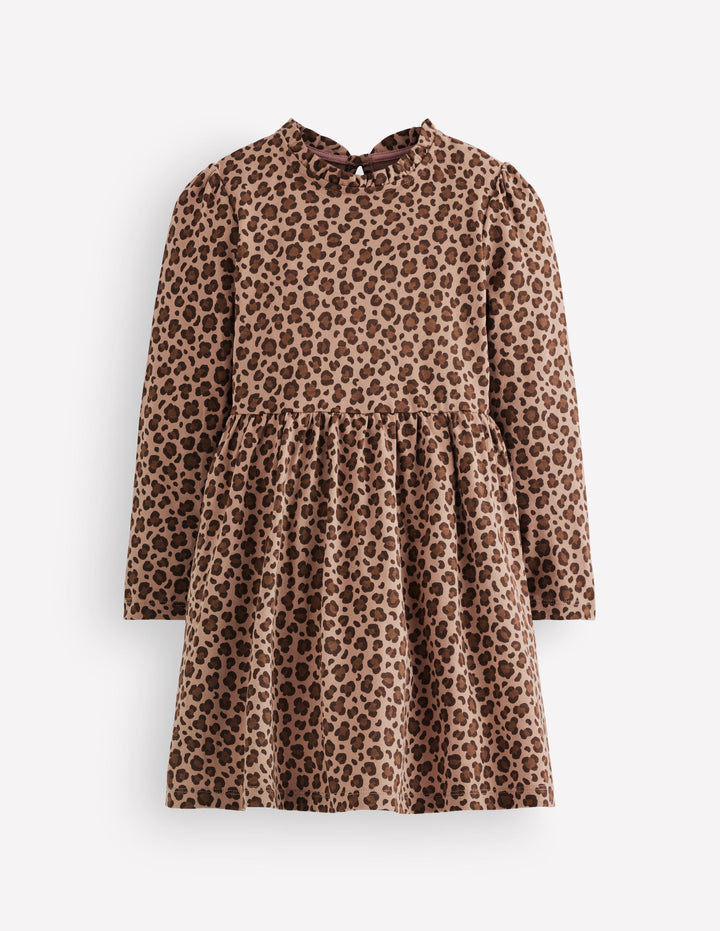 Long Sleeve Twirly Dress-Milk Chocolate Brown Leopard
