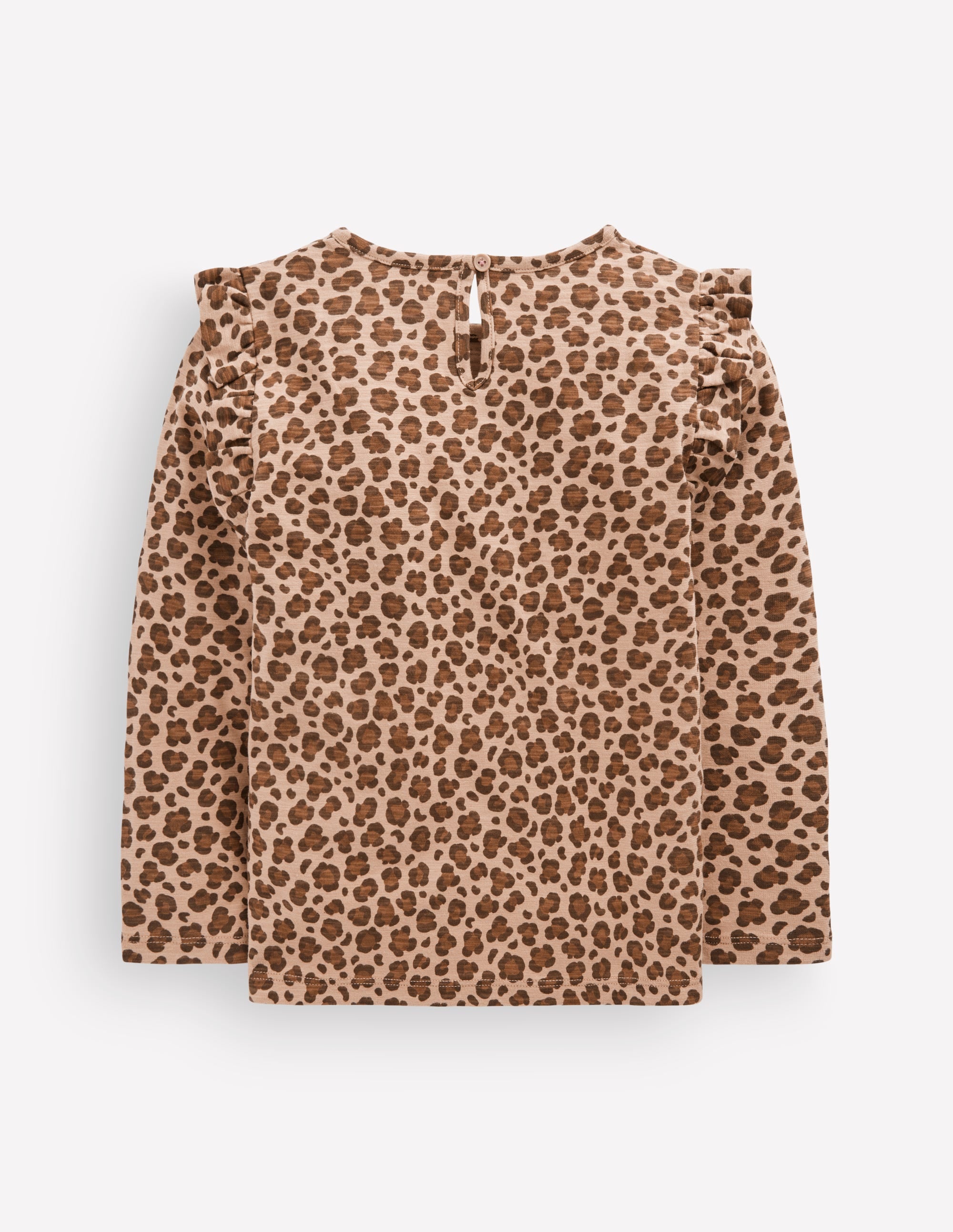 Frill Sleeve Slub Top-Milk Chocolate Brown Leopard - Image 2