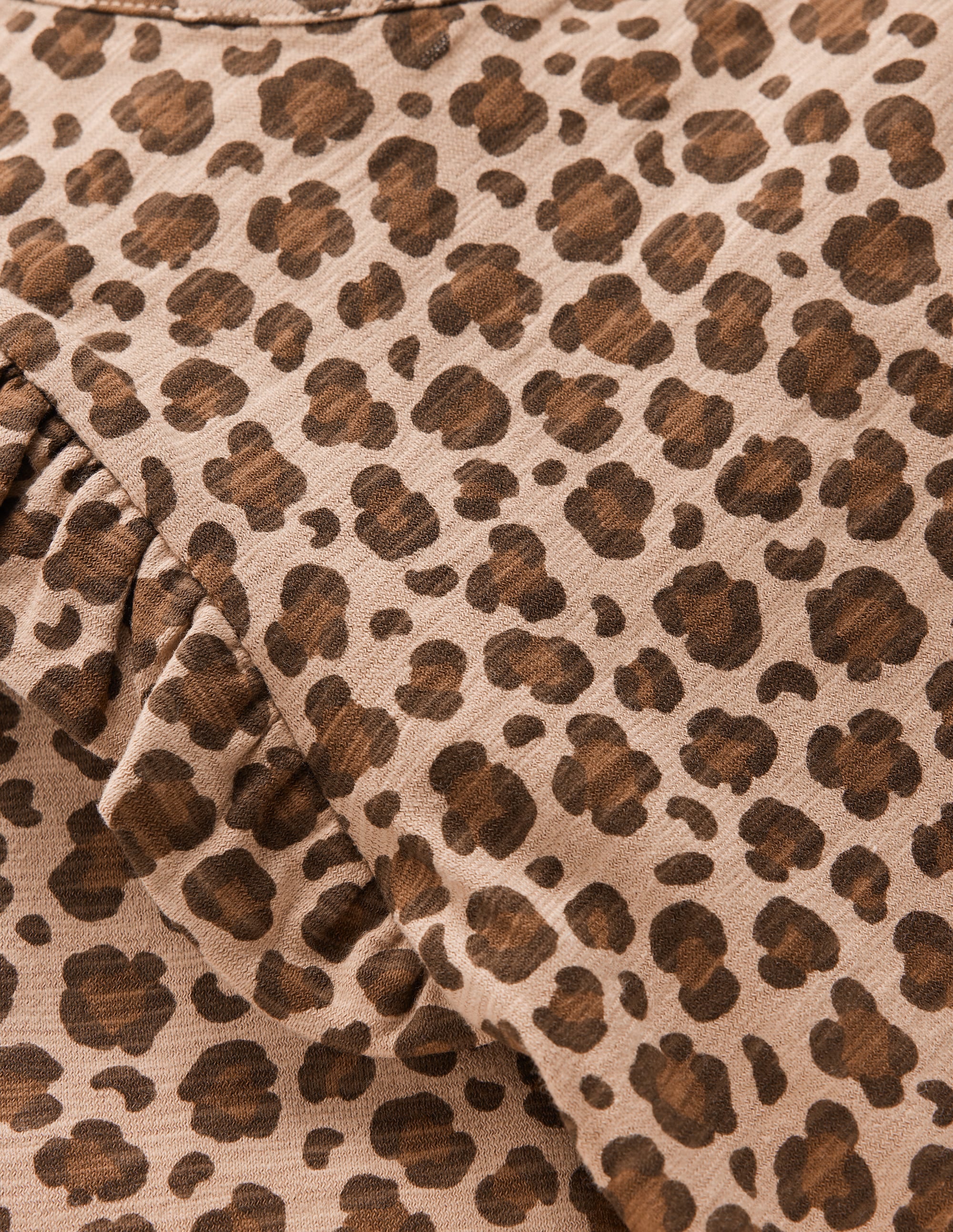 Frill Sleeve Slub Top-Milk Chocolate Brown Leopard - Image 3