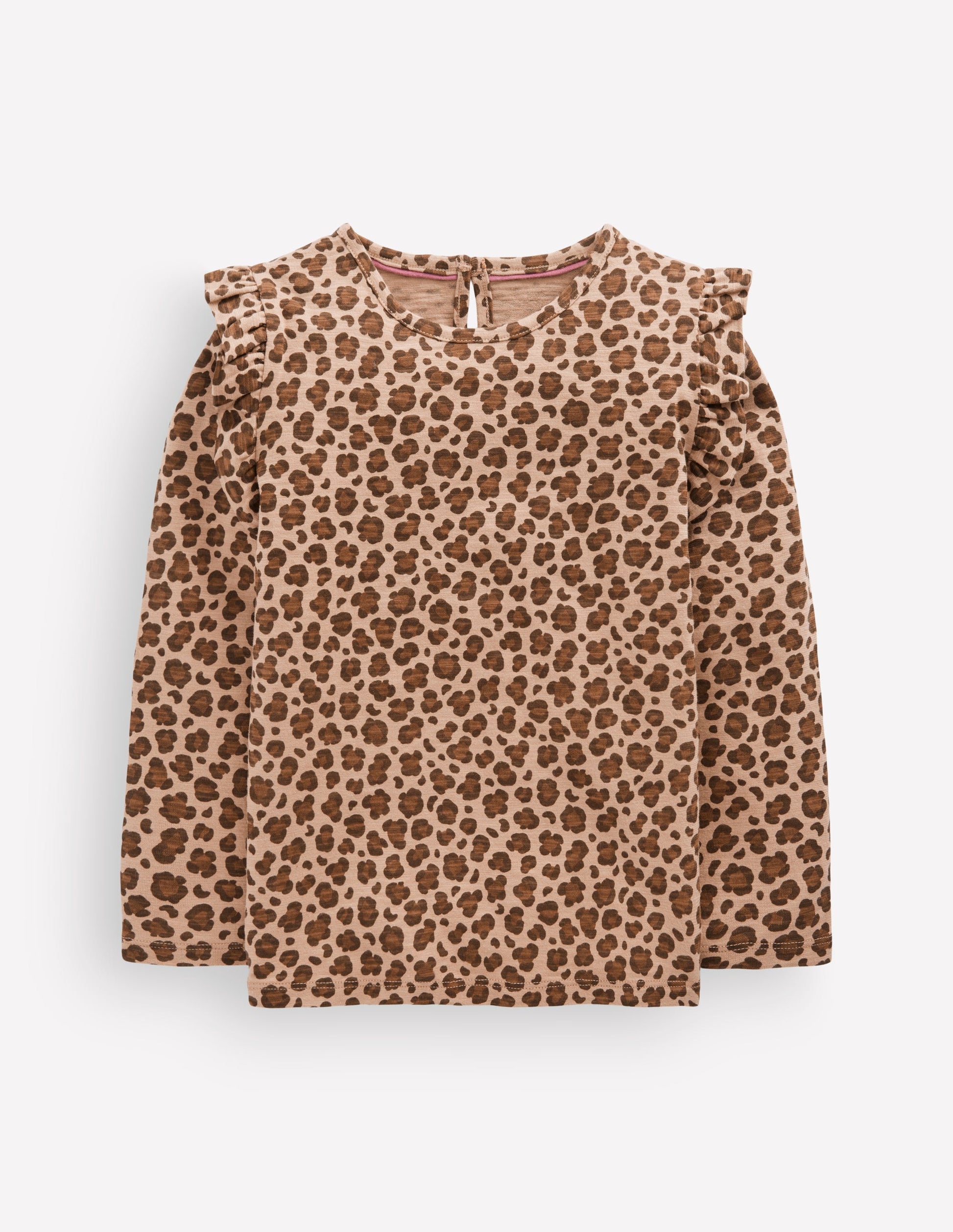 Frill Sleeve Slub Top-Milk Chocolate Brown Leopard-1