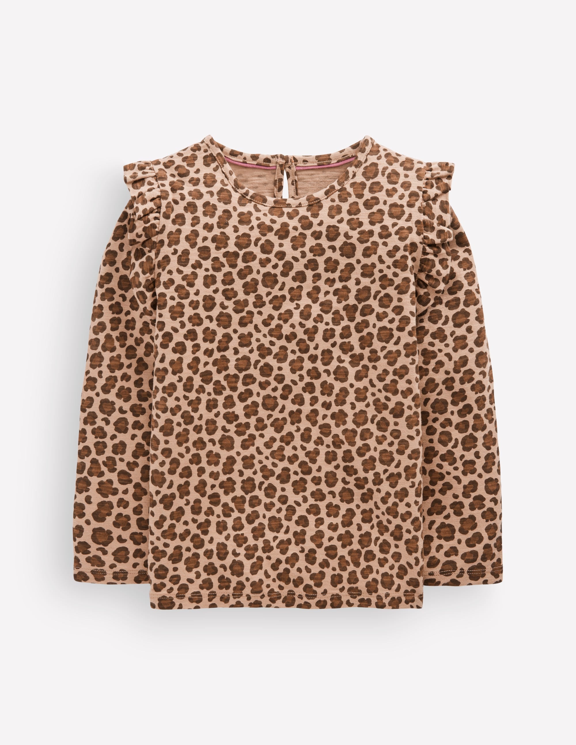 Frill Sleeve Slub Top-Milk Chocolate Brown Leopard - Image 1
