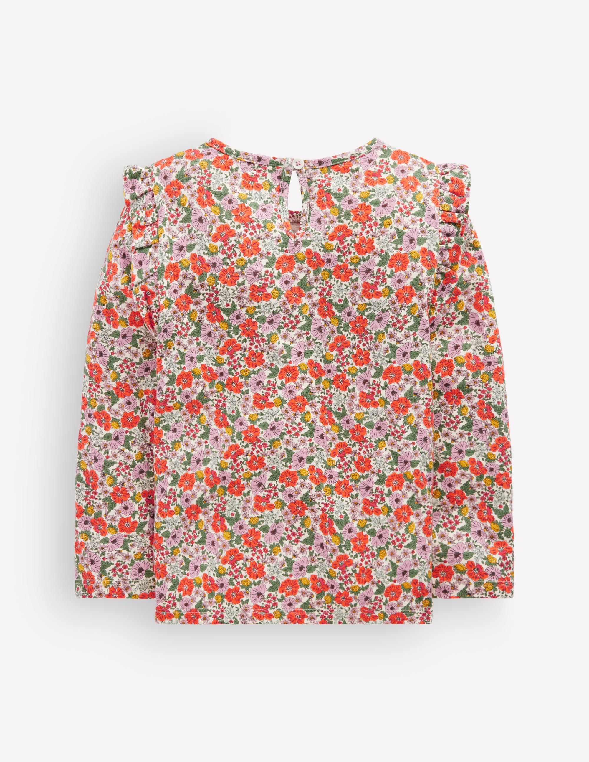 Frill Sleeve Slub Top-Soft Cream Garden Flowerbed - Image 2