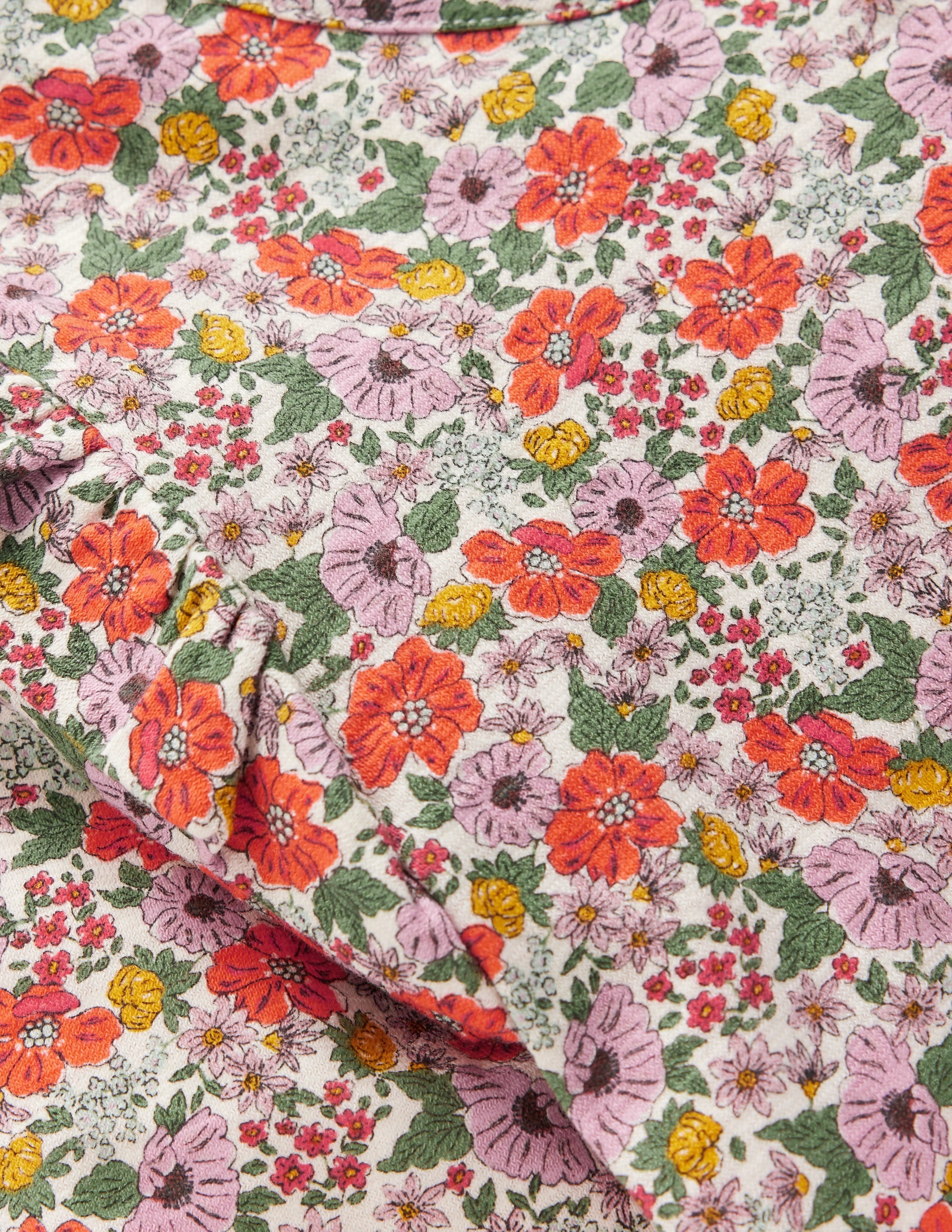Frill Sleeve Slub Top-Soft Cream Garden Flowerbed - Image 3
