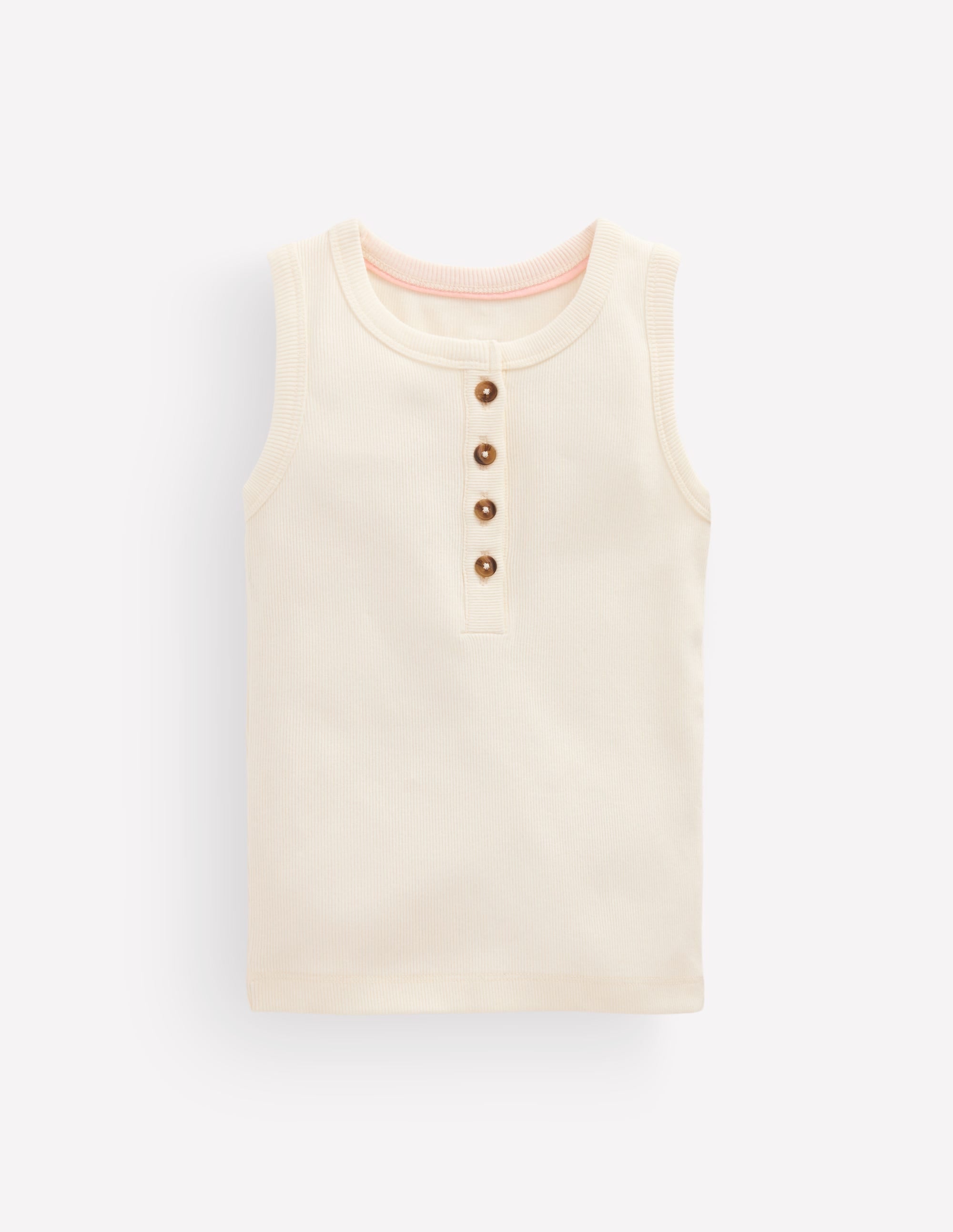 Henley Ribbed Tank-Soft Ivory - Image 1