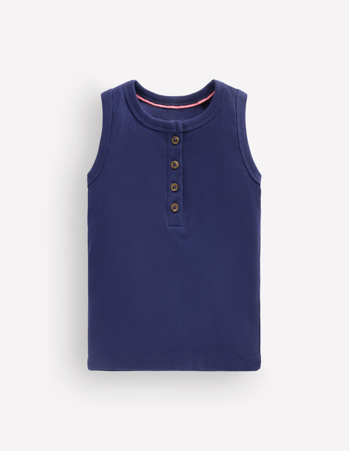 Henley Ribbed Tank-College Navy