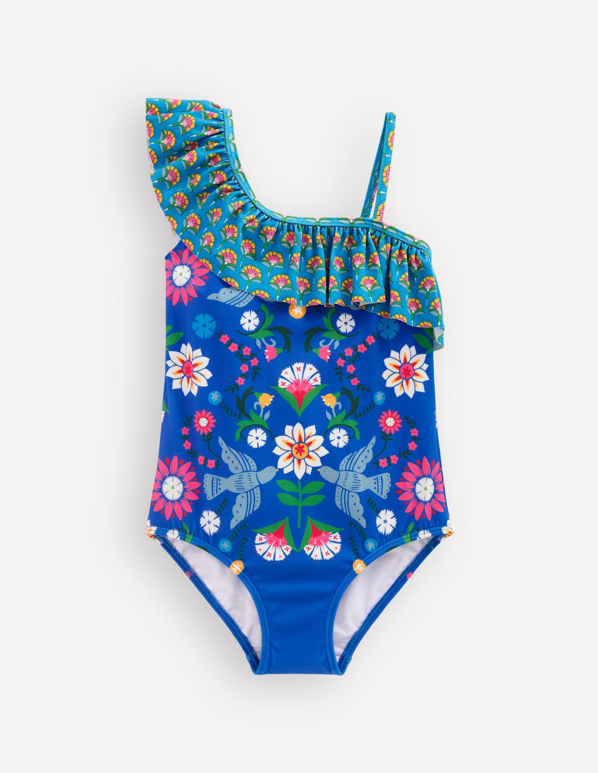 Lila One Shoulder Swimsuit-Kingfisher Blue Bird Floral-1