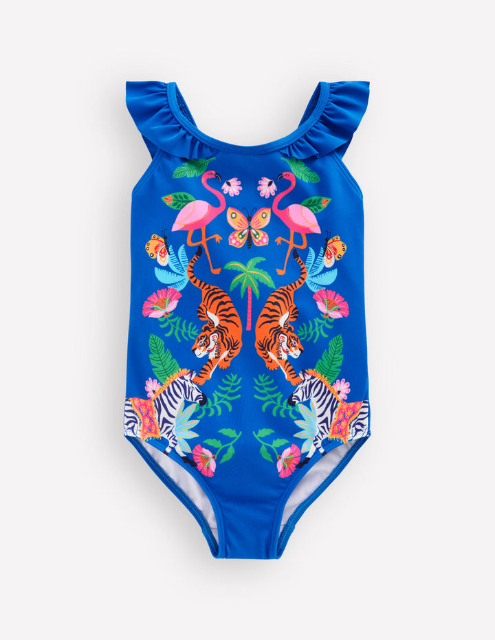 Hallie Frill Strap Swimsuit-Jungle Placement