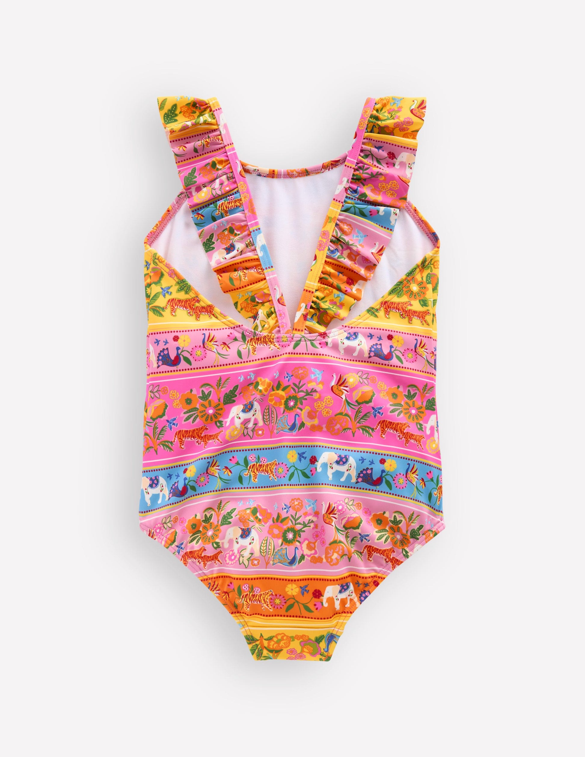 Hallie Frill Strap Swimsuit-Multi Tropical Animals Stripe-2