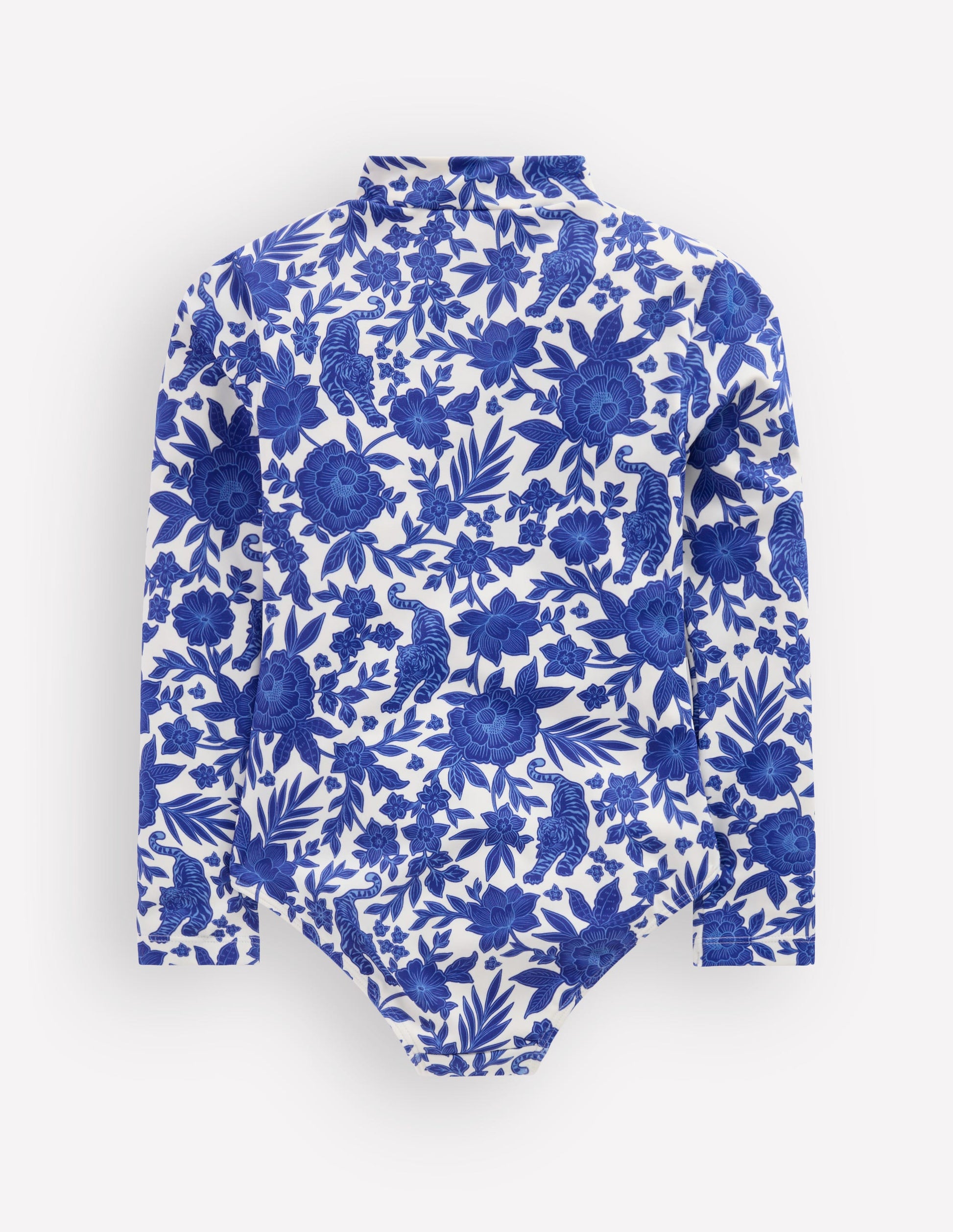 Long-sleeved Swimsuit-Bright Blue Jungle Woodblock-2