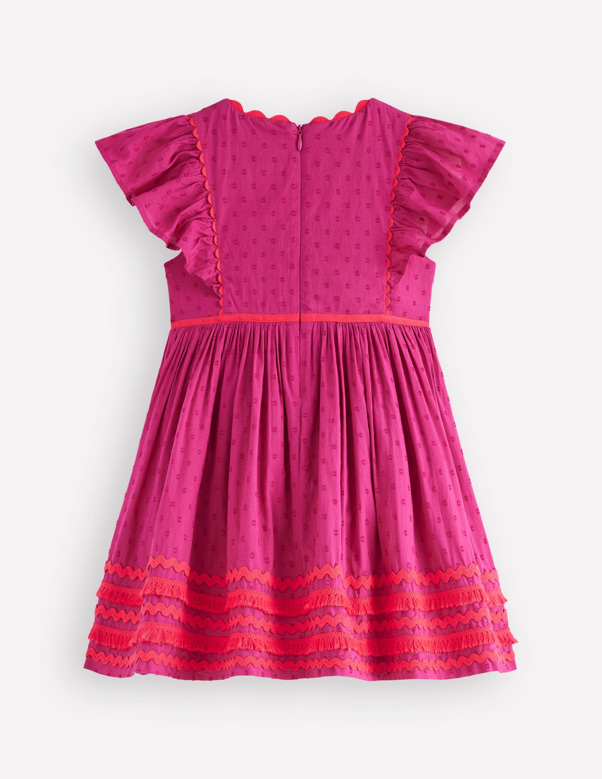 pink flutter sleeve dress Boden Girls Flutter Sleeve Ric Rac Dress in Pink