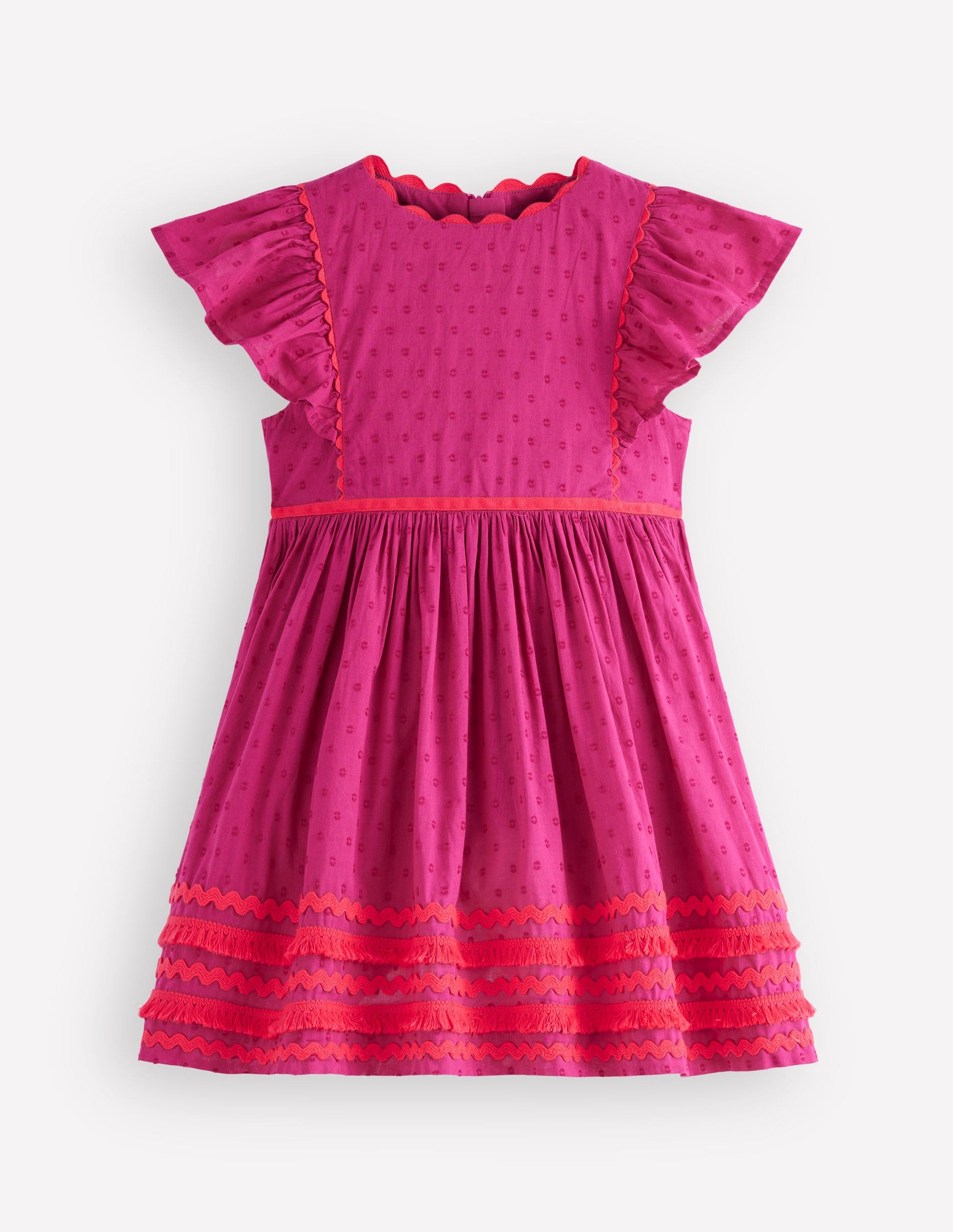 Boden Girls Flutter Sleeve Ric Rac Dress in Pink | Size 10-11 Years Boden Girls Flutter Sleeve Ric Rac Dress in Pink | Size 10-11 Years