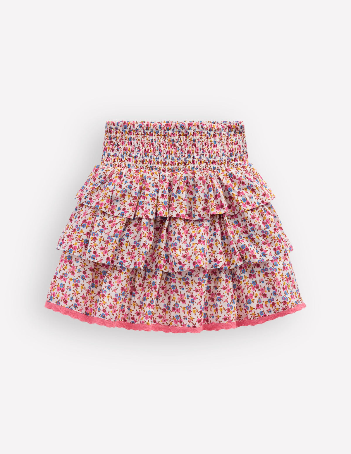 Smocked Waist Ruffle Skirt-Neon Pink Ditsy Floral - Image 1