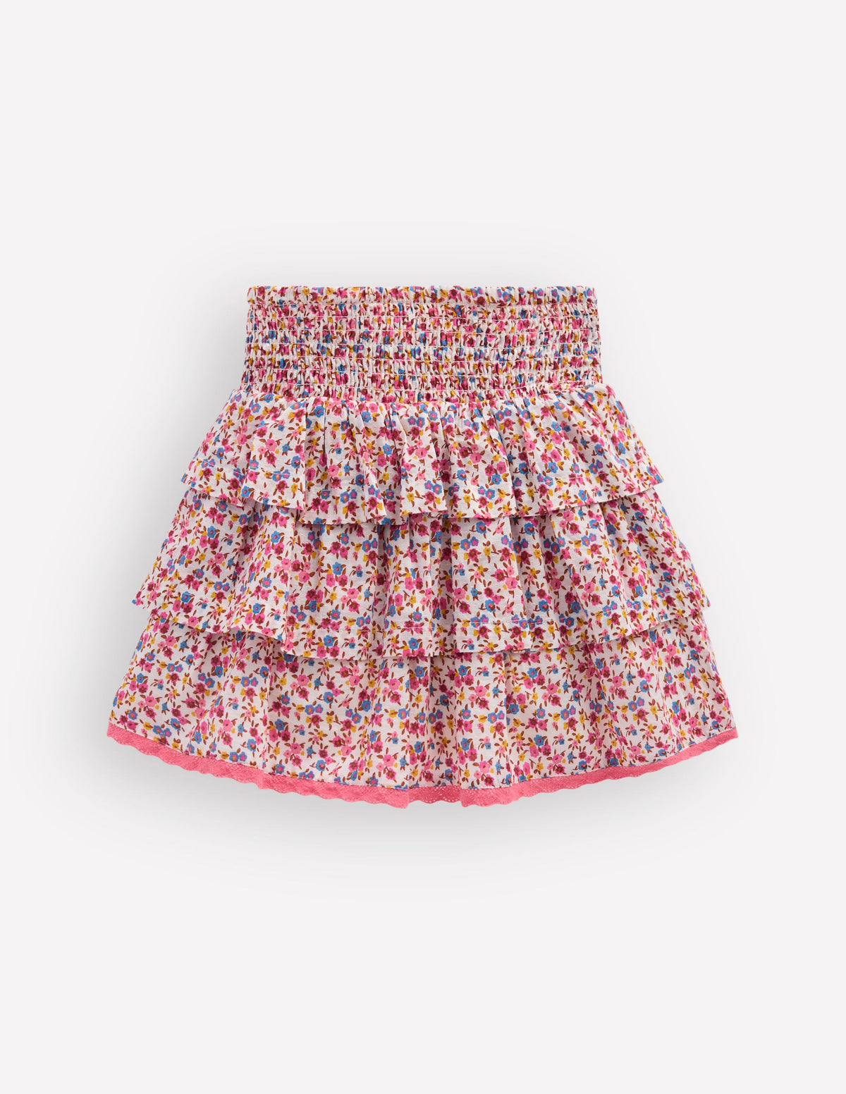 Smocked Waist Ruffle Skirt-Neon Pink Ditsy Floral - Image 2