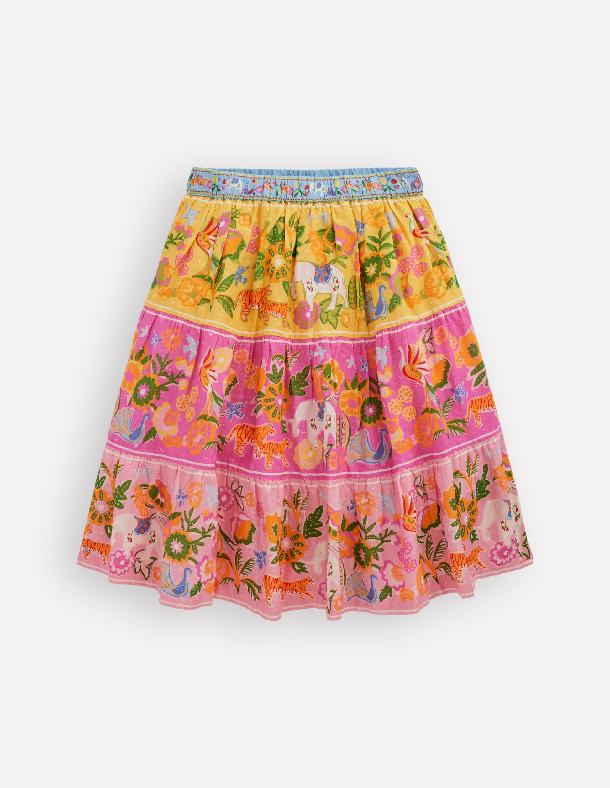 Midi Tiered Skirt-Multi Tropical Animals-2