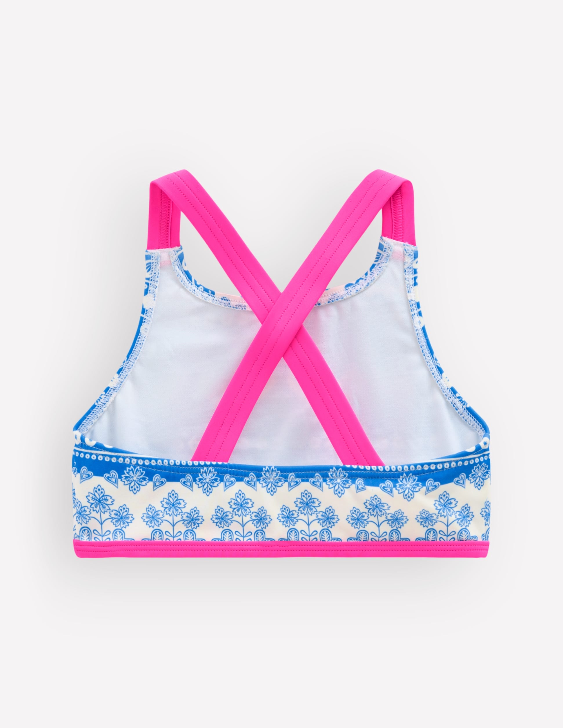 Cross-back Bikini Top-Azure Blue Woodblock-2