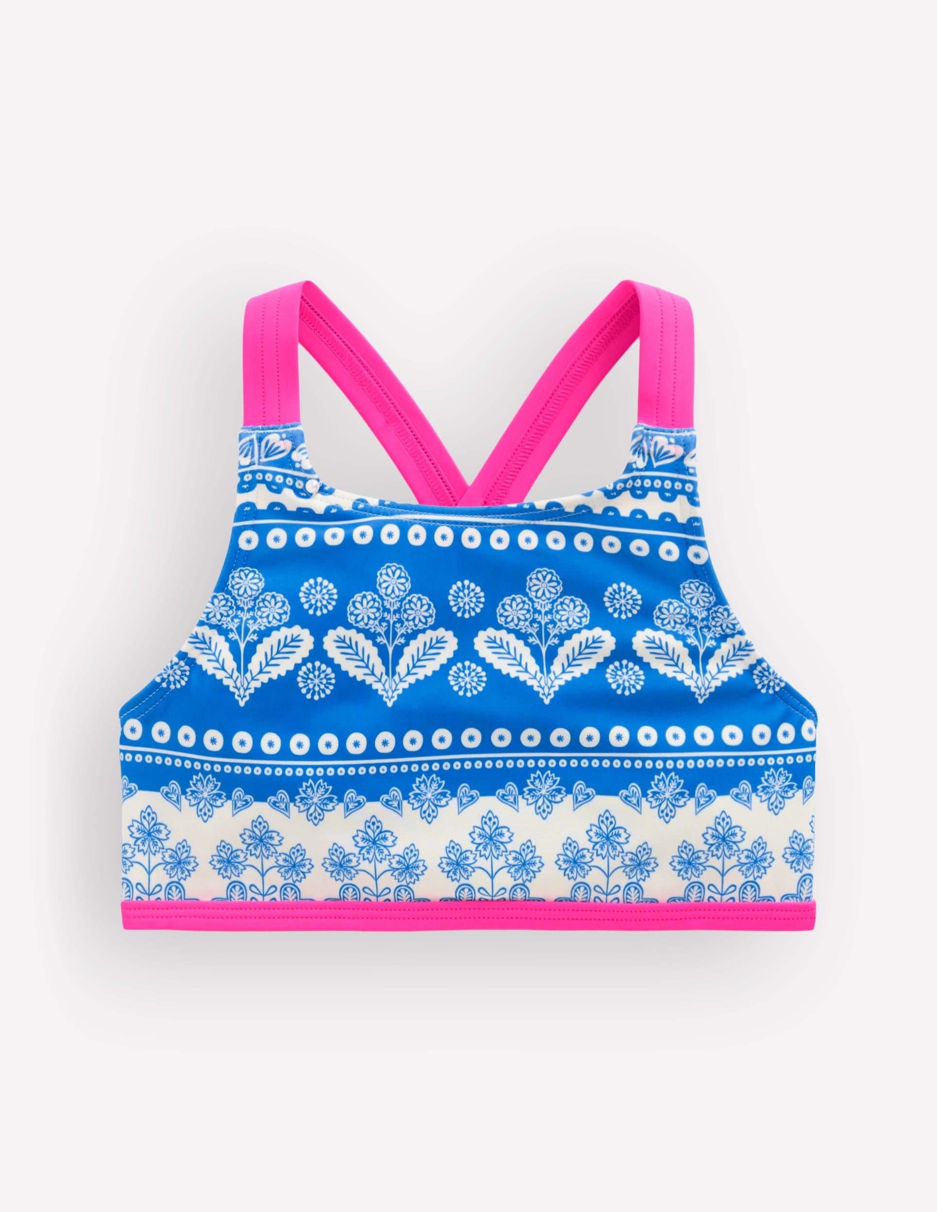 Cross-back Bikini Top-Azure Blue Woodblock - Image 1