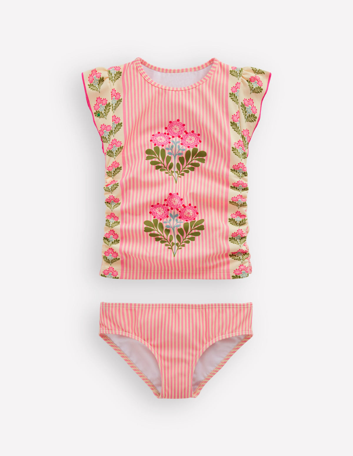 Ruched Tankini Set - Strawberry Pink Woodblock | Boden USA