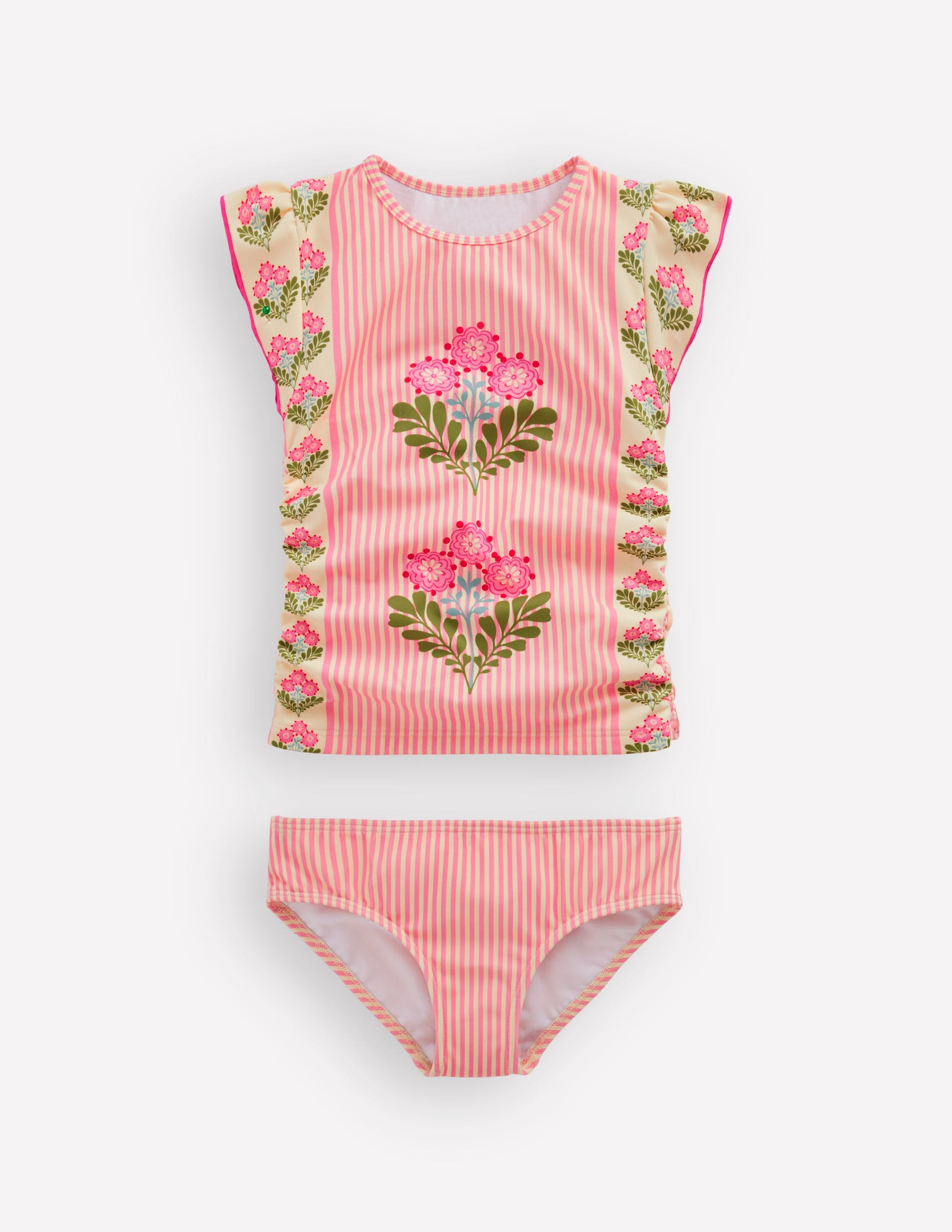 Ruched Tankini Set-Strawberry Pink Woodblock-2