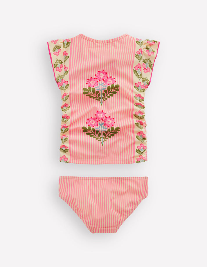 Ruched Tankini Set - Strawberry Pink Woodblock | Boden USA