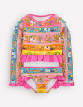 Hem Frill Rash Vest Set-Multi Tropical Animals