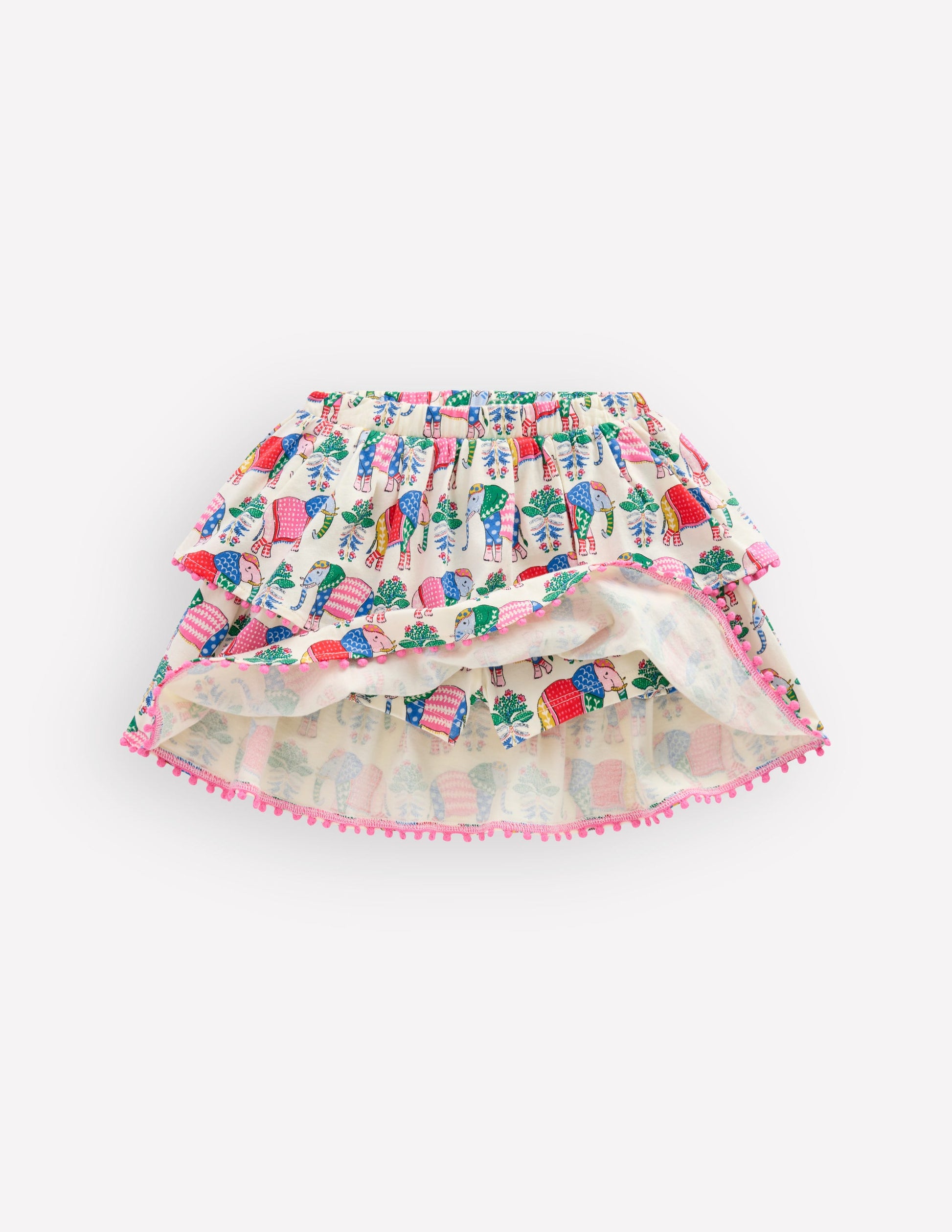 Ruffle Jersey Skort-Multi Elephant Woodblock-4