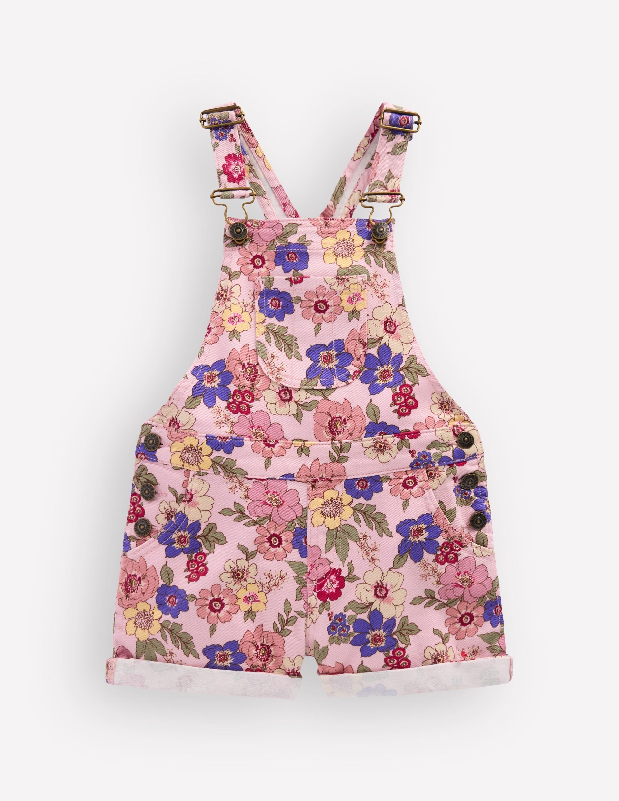 Short Overalls-Pink Floral Bloom - Image 1