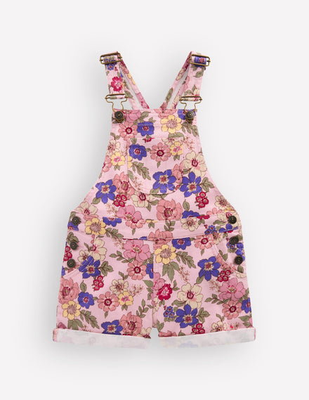 Short Overalls-Pink Floral Bloom